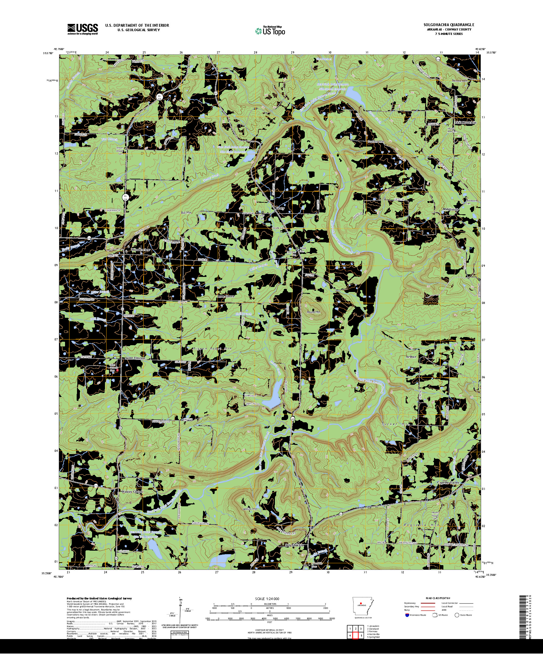 US TOPO 7.5-MINUTE MAP FOR SOLGOHACHIA, AR