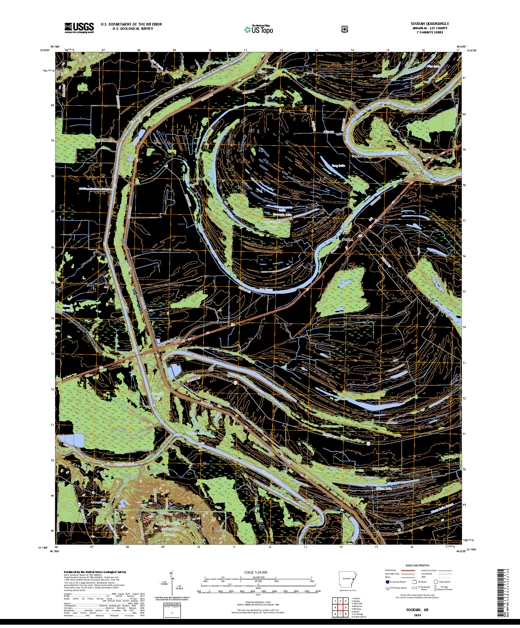 US TOPO 7.5-MINUTE MAP FOR SOUDAN, AR