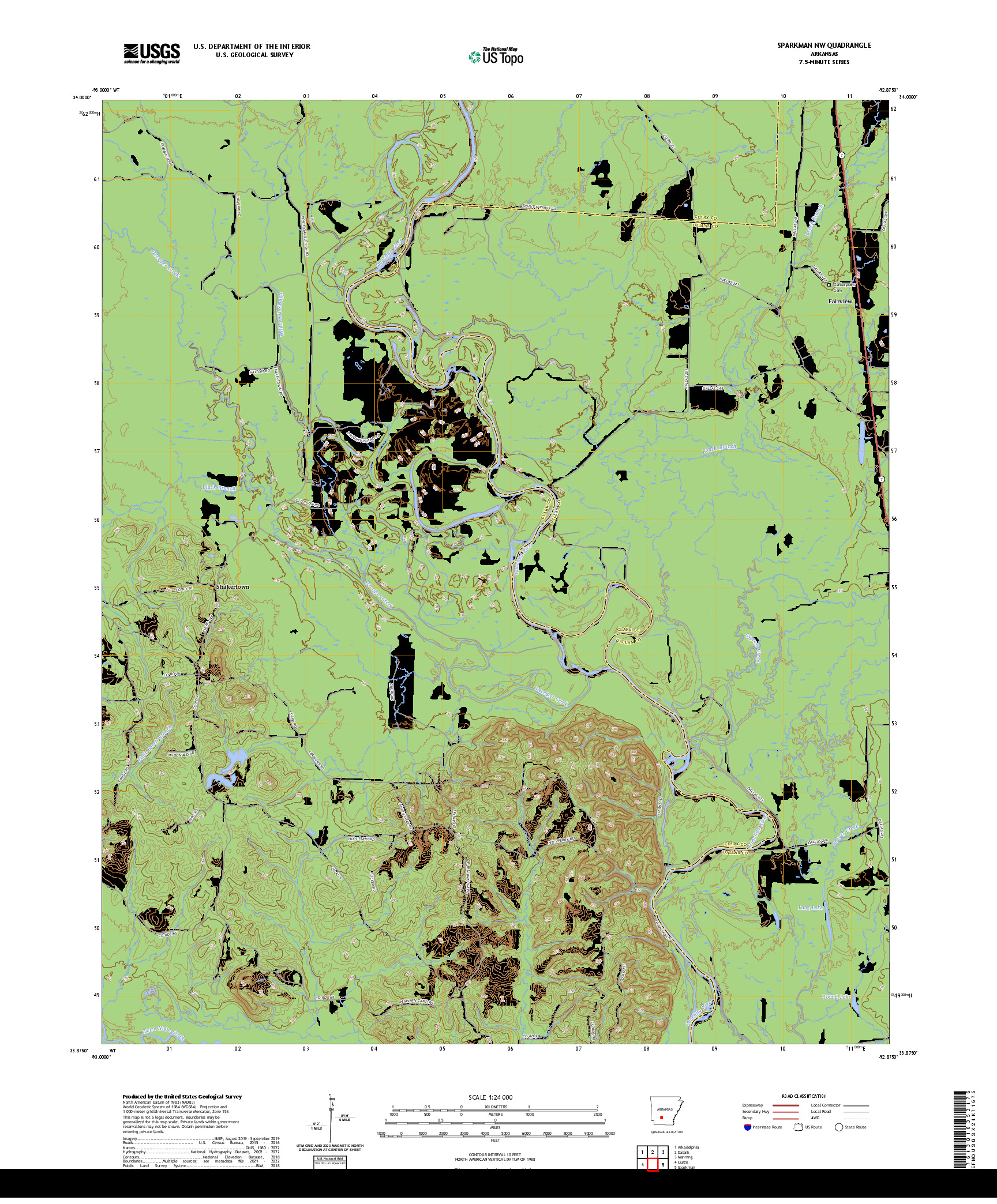 US TOPO 7.5-MINUTE MAP FOR SPARKMAN NW, AR