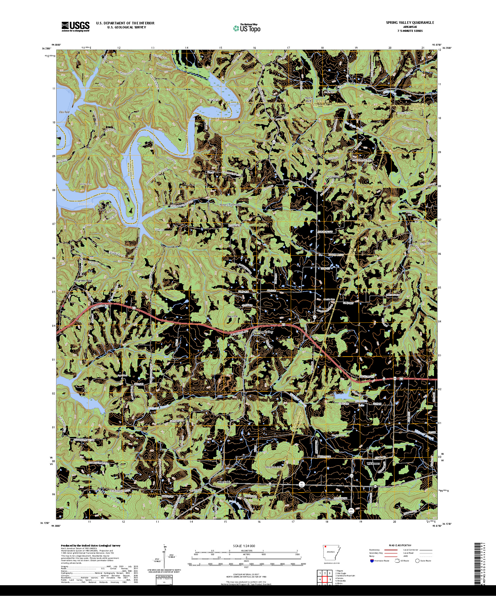 US TOPO 7.5-MINUTE MAP FOR SPRING VALLEY, AR