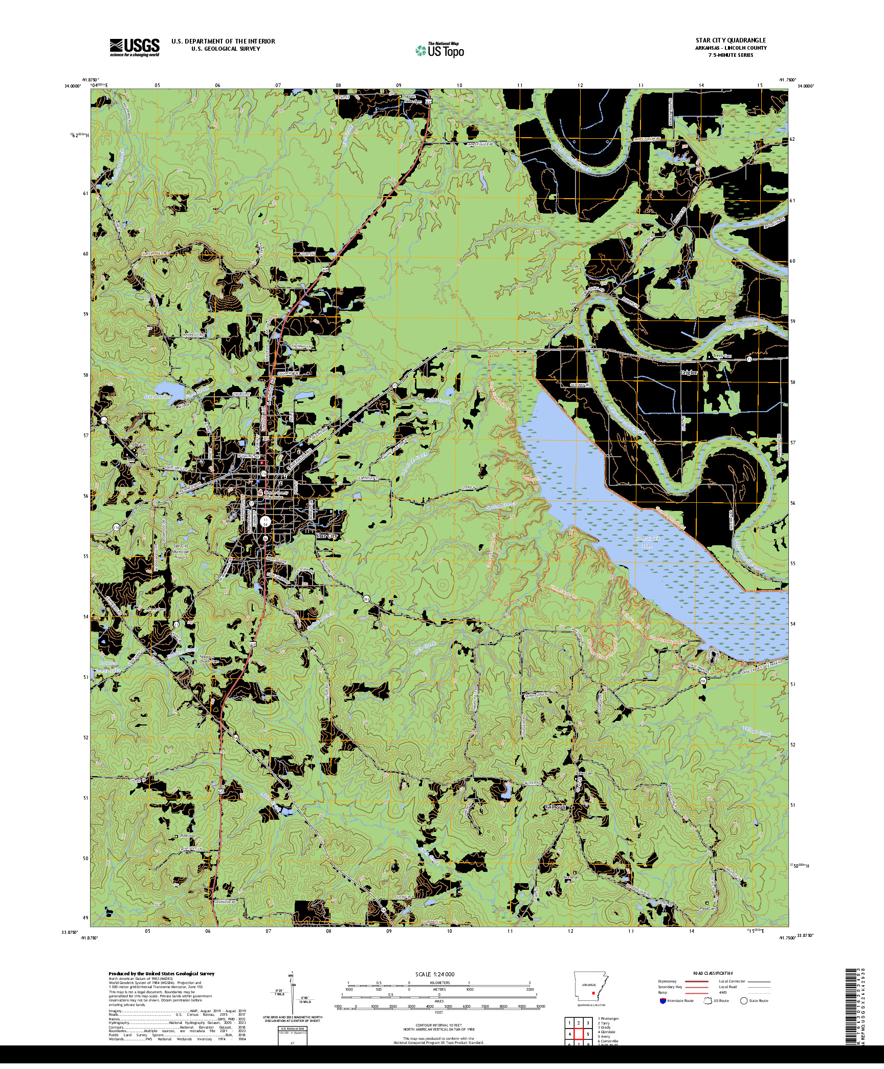 US TOPO 7.5-MINUTE MAP FOR STAR CITY, AR