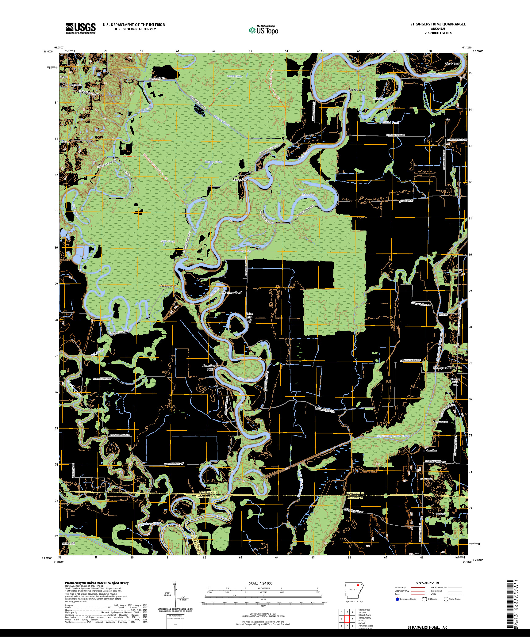 US TOPO 7.5-MINUTE MAP FOR STRANGERS HOME, AR