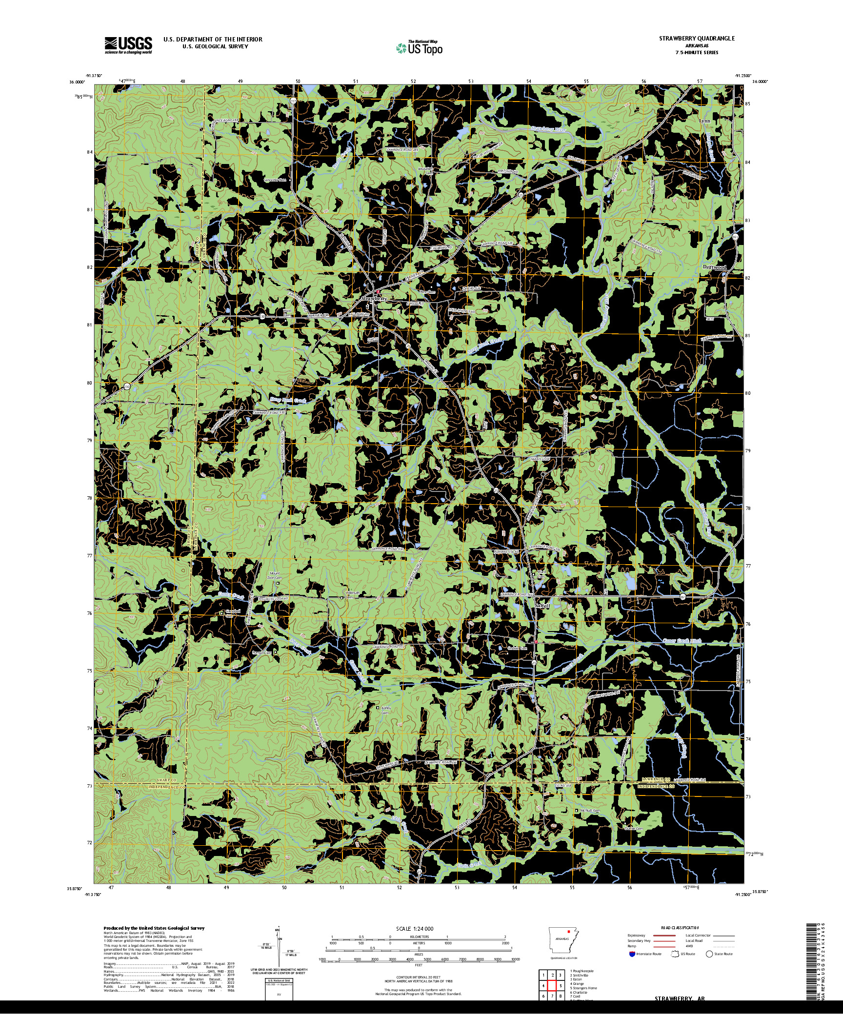 US TOPO 7.5-MINUTE MAP FOR STRAWBERRY, AR