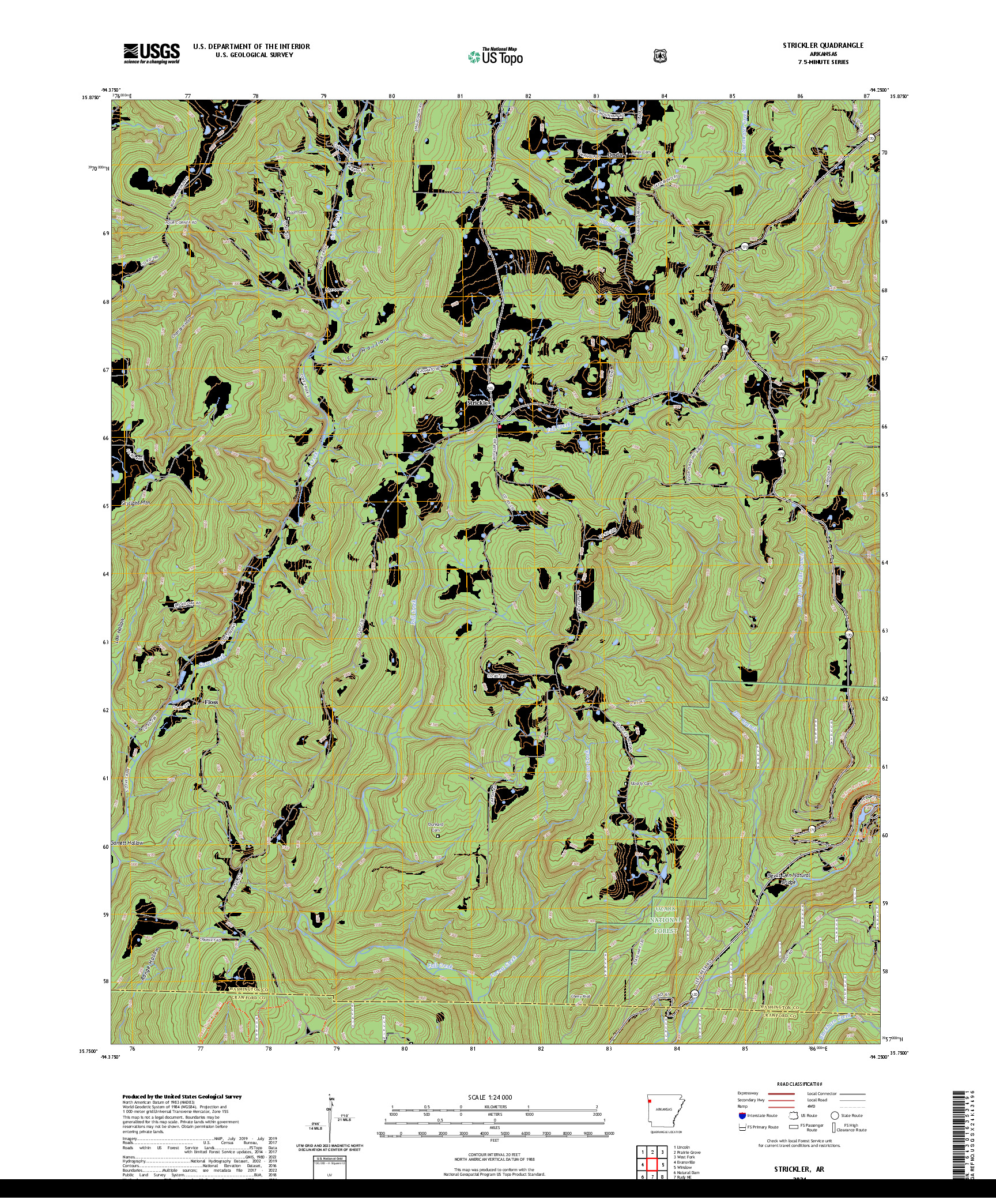 US TOPO 7.5-MINUTE MAP FOR STRICKLER, AR