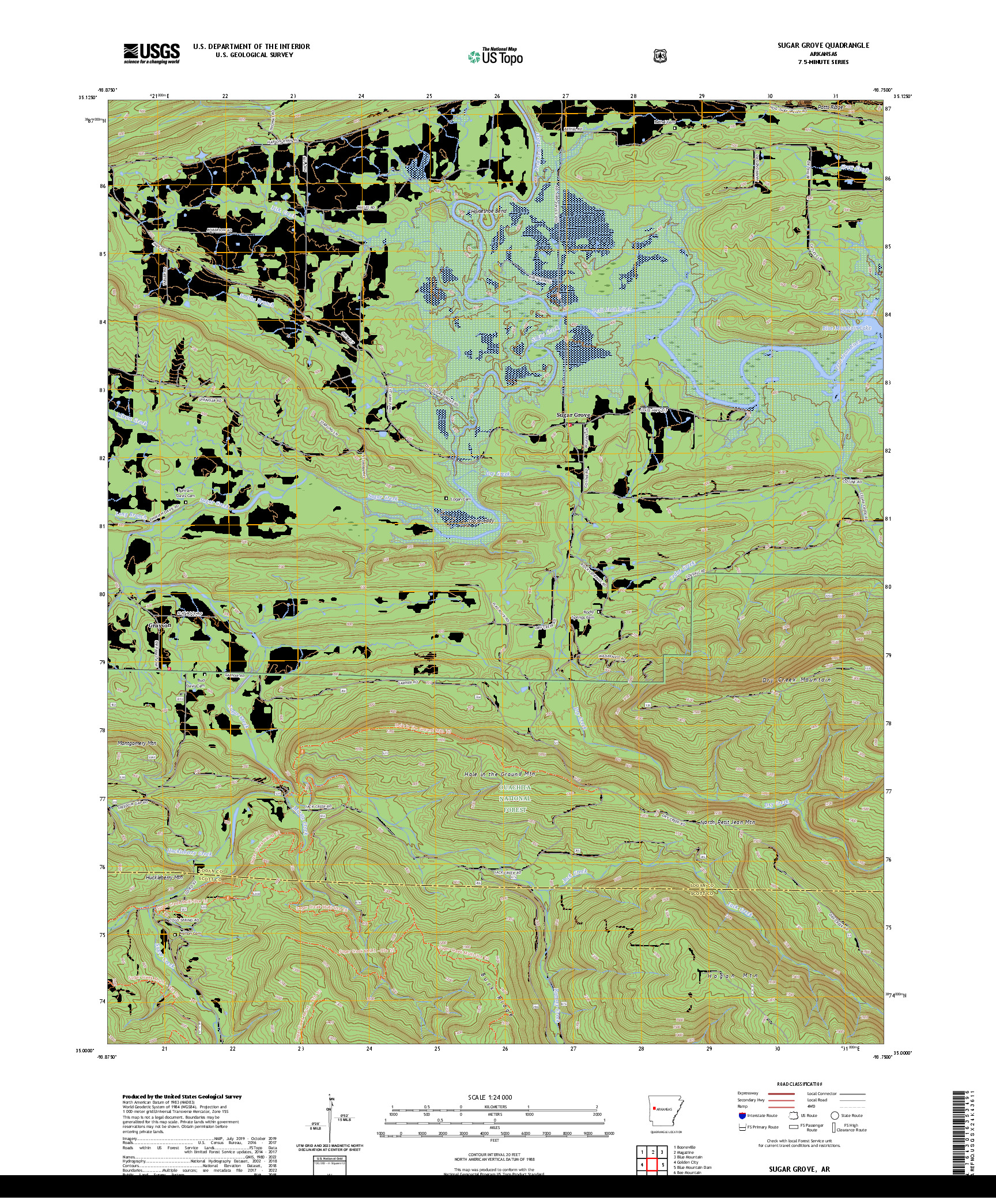 US TOPO 7.5-MINUTE MAP FOR SUGAR GROVE, AR