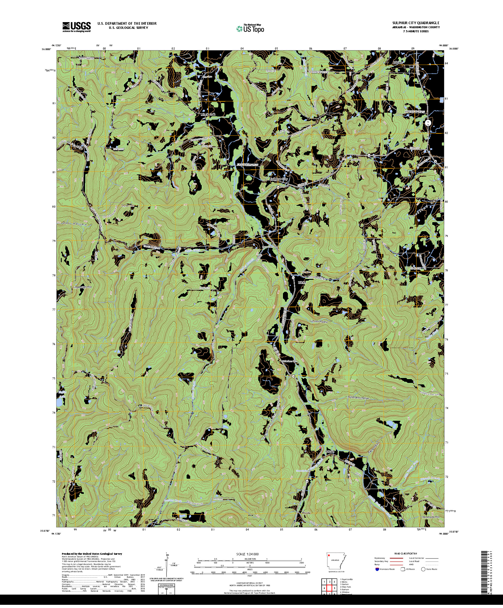US TOPO 7.5-MINUTE MAP FOR SULPHUR CITY, AR