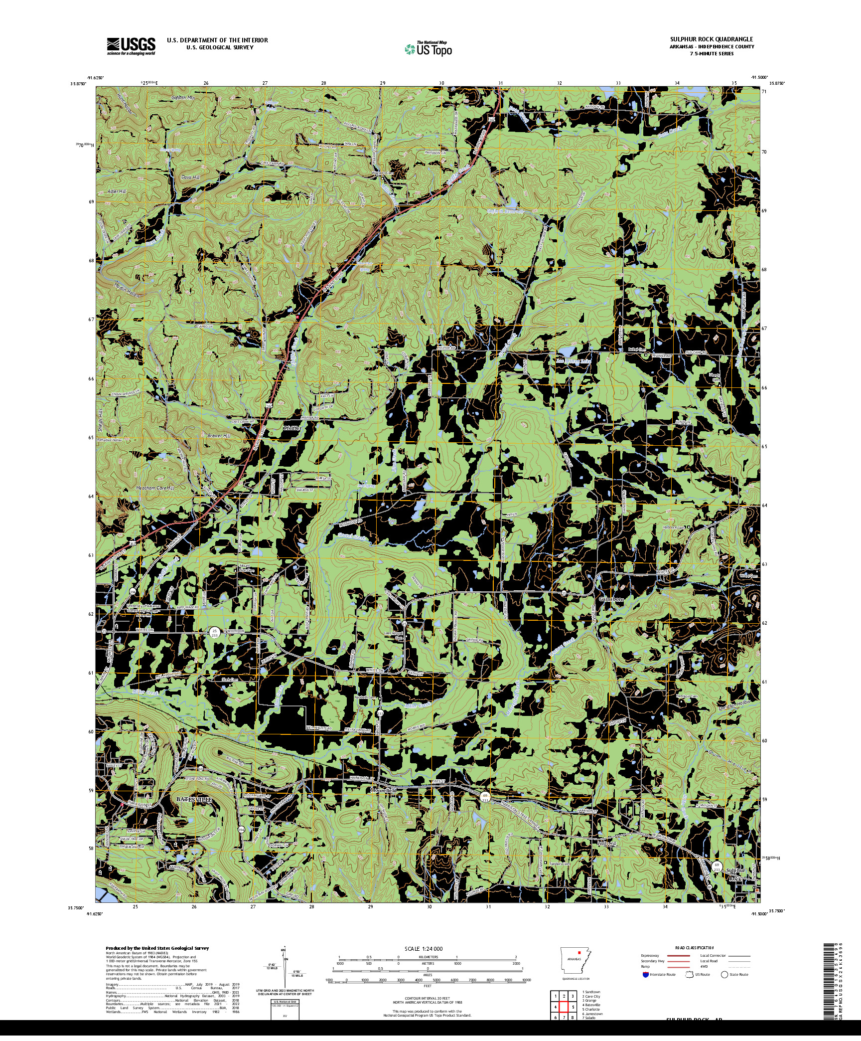 US TOPO 7.5-MINUTE MAP FOR SULPHUR ROCK, AR