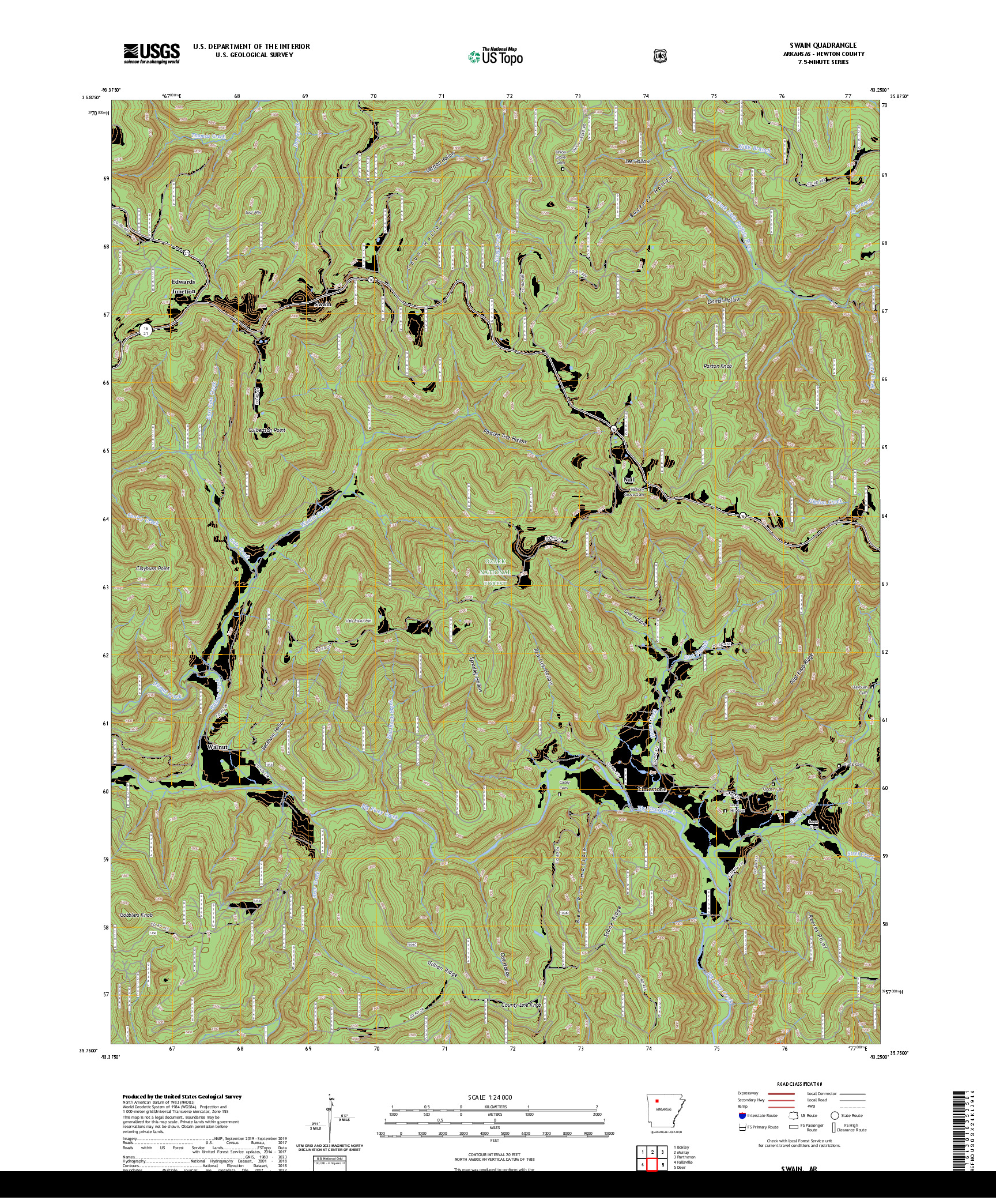 US TOPO 7.5-MINUTE MAP FOR SWAIN, AR