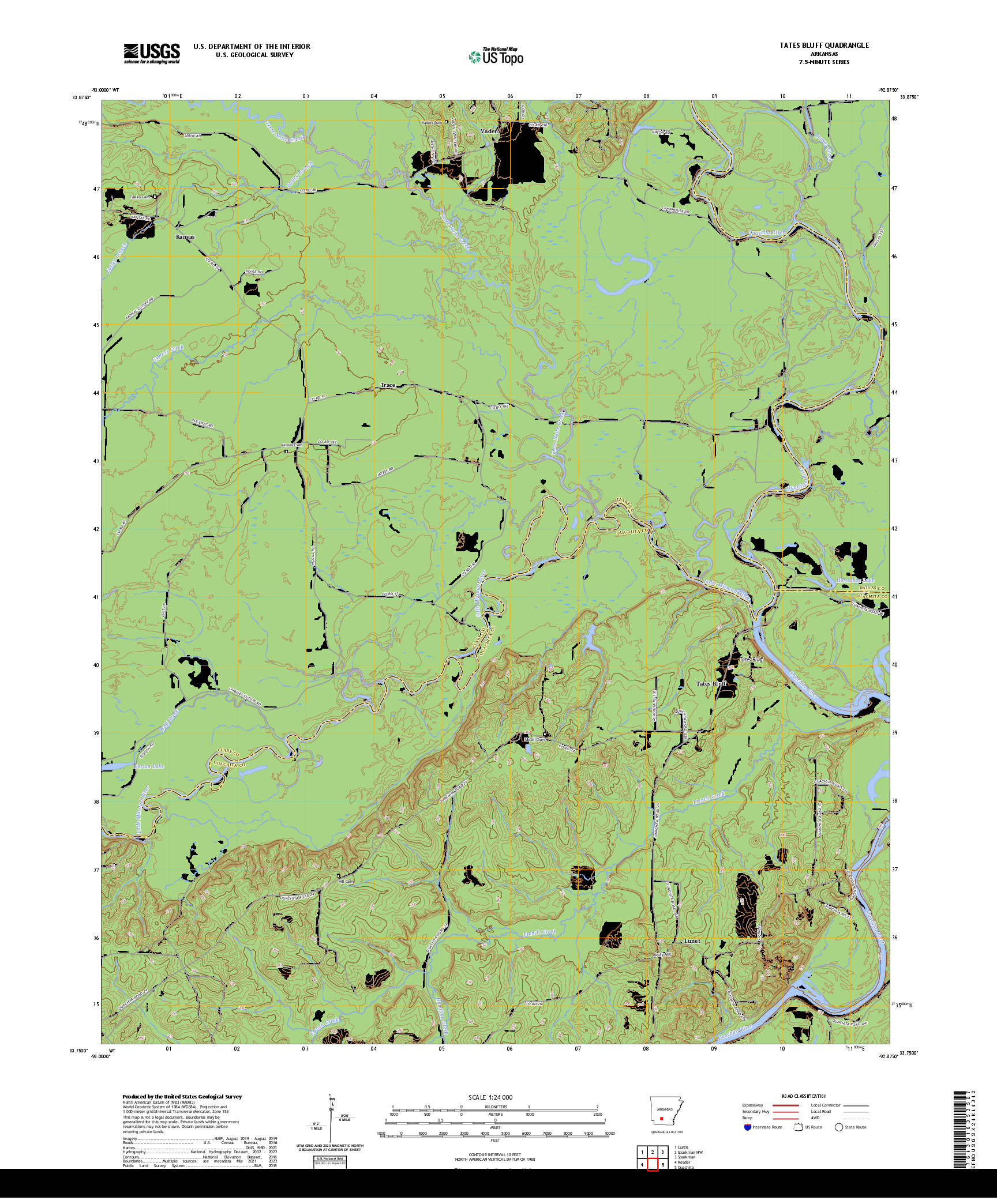 US TOPO 7.5-MINUTE MAP FOR TATES BLUFF, AR