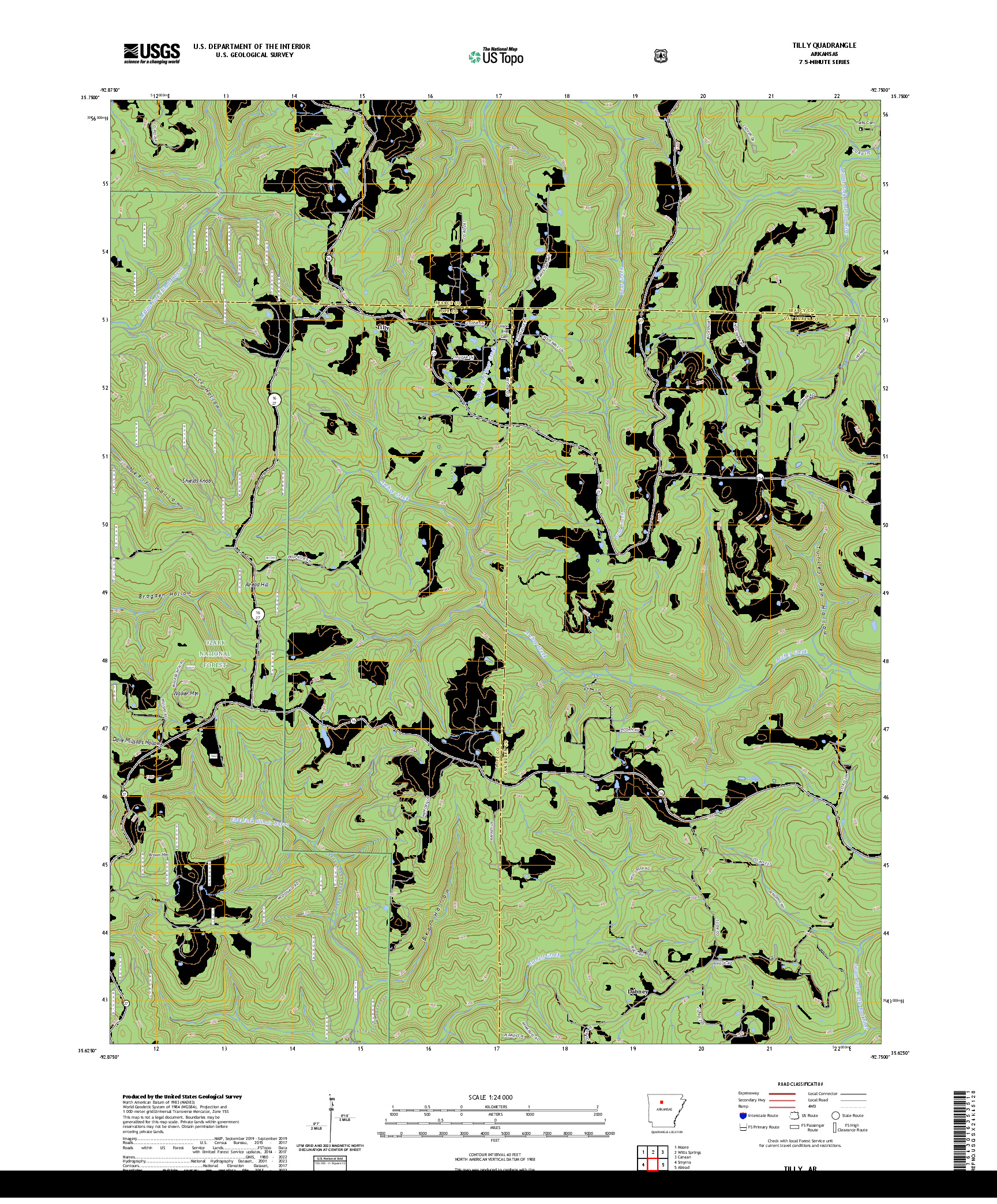 US TOPO 7.5-MINUTE MAP FOR TILLY, AR