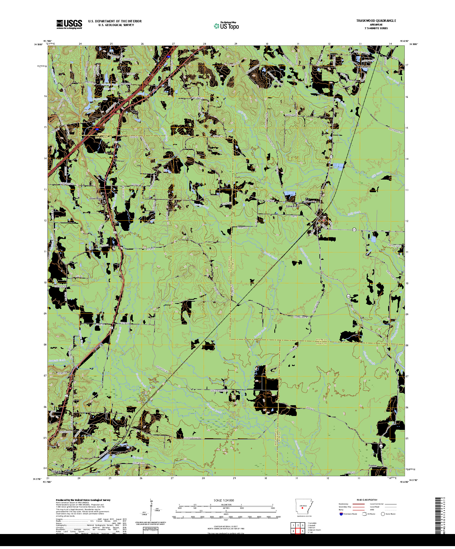 US TOPO 7.5-MINUTE MAP FOR TRASKWOOD, AR