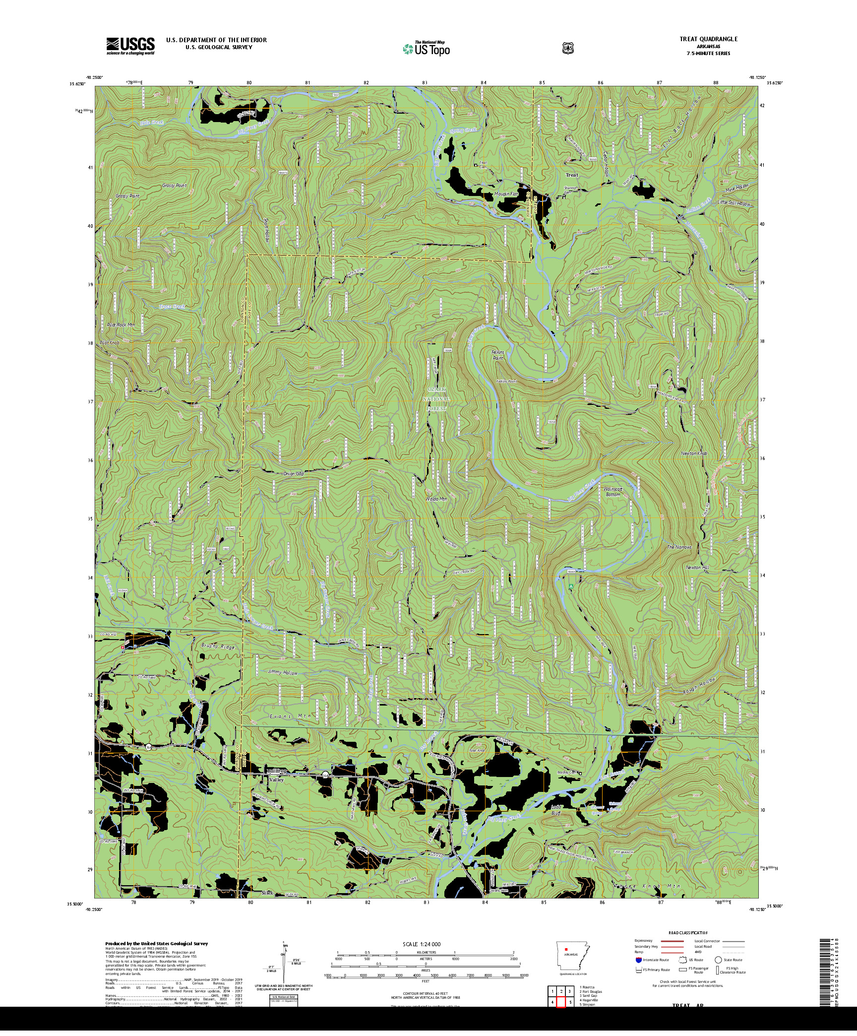 US TOPO 7.5-MINUTE MAP FOR TREAT, AR