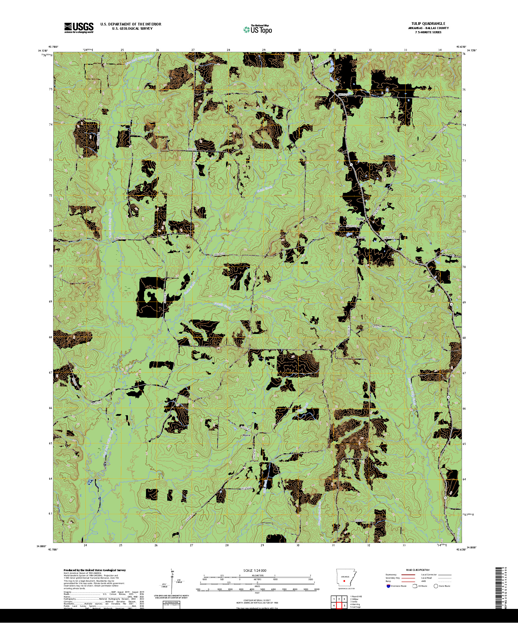 US TOPO 7.5-MINUTE MAP FOR TULIP, AR