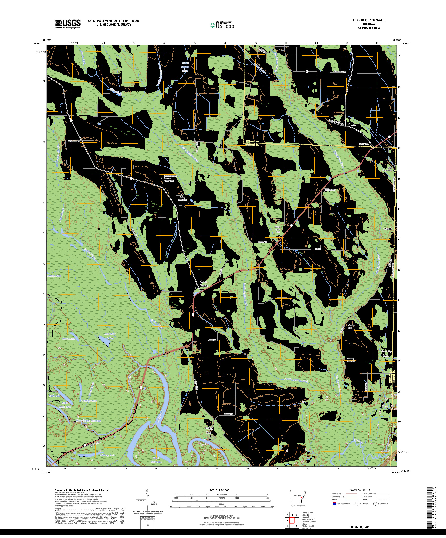 US TOPO 7.5-MINUTE MAP FOR TURNER, AR