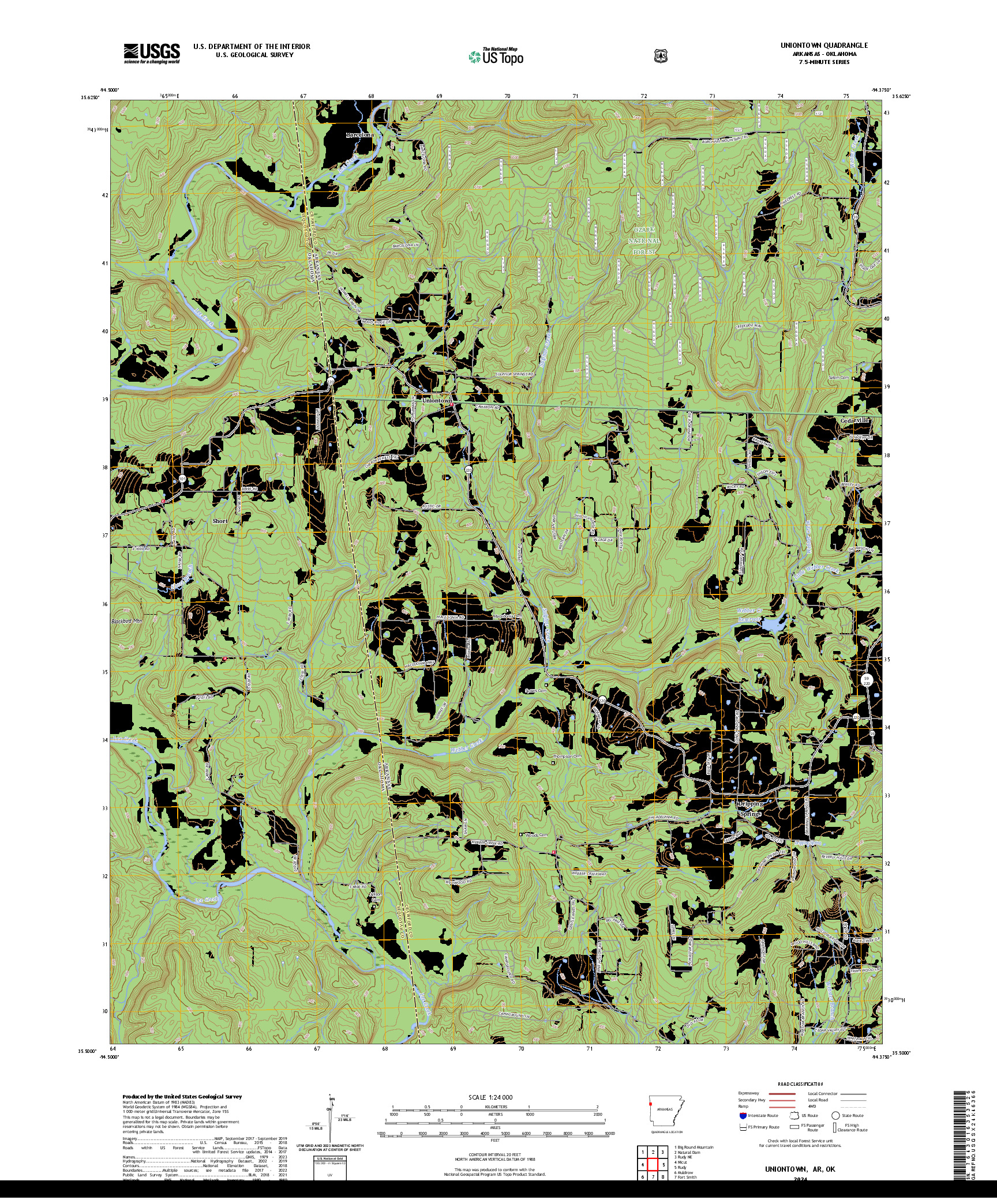 US TOPO 7.5-MINUTE MAP FOR UNIONTOWN, AR,OK