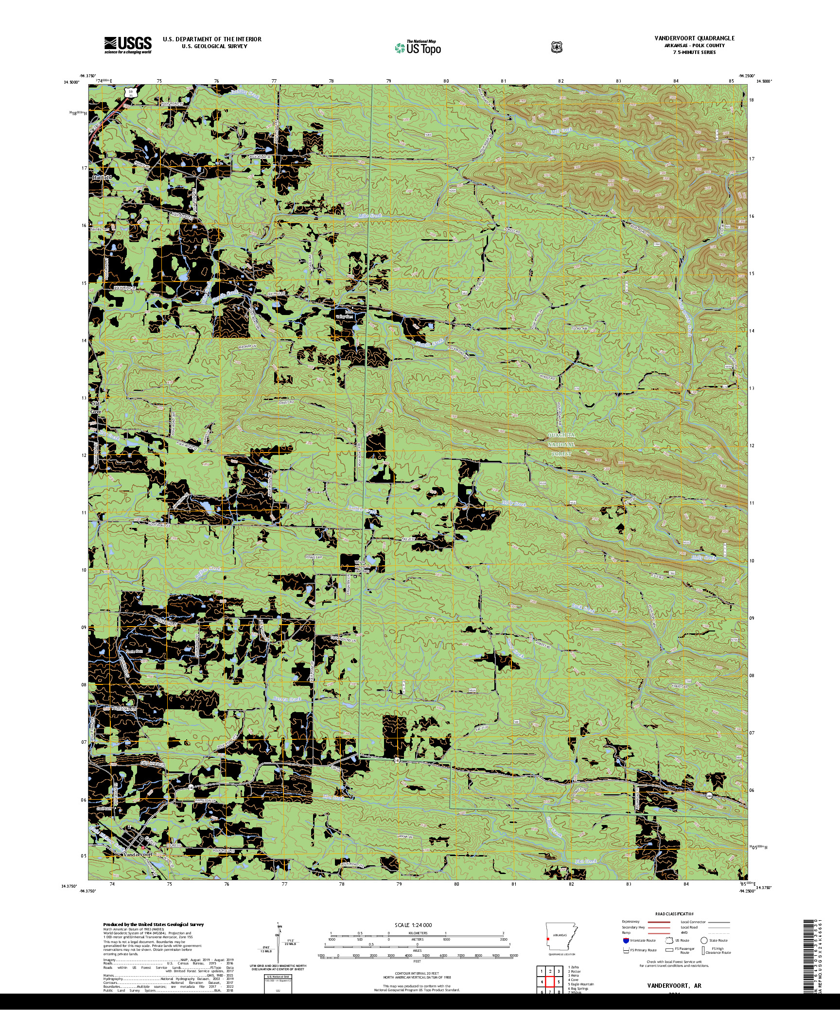 US TOPO 7.5-MINUTE MAP FOR VANDERVOORT, AR