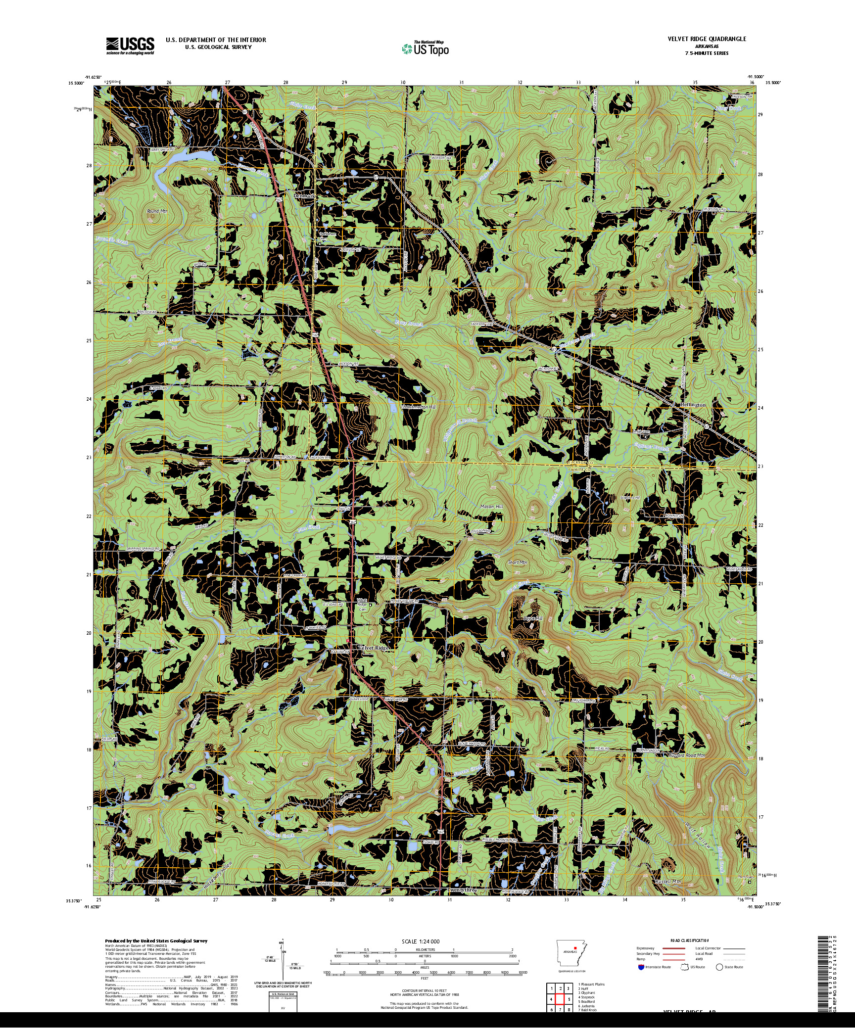 US TOPO 7.5-MINUTE MAP FOR VELVET RIDGE, AR