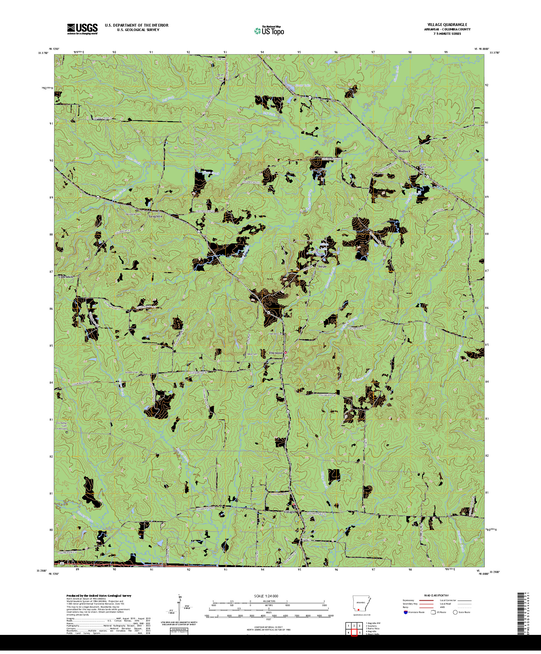 US TOPO 7.5-MINUTE MAP FOR VILLAGE, AR