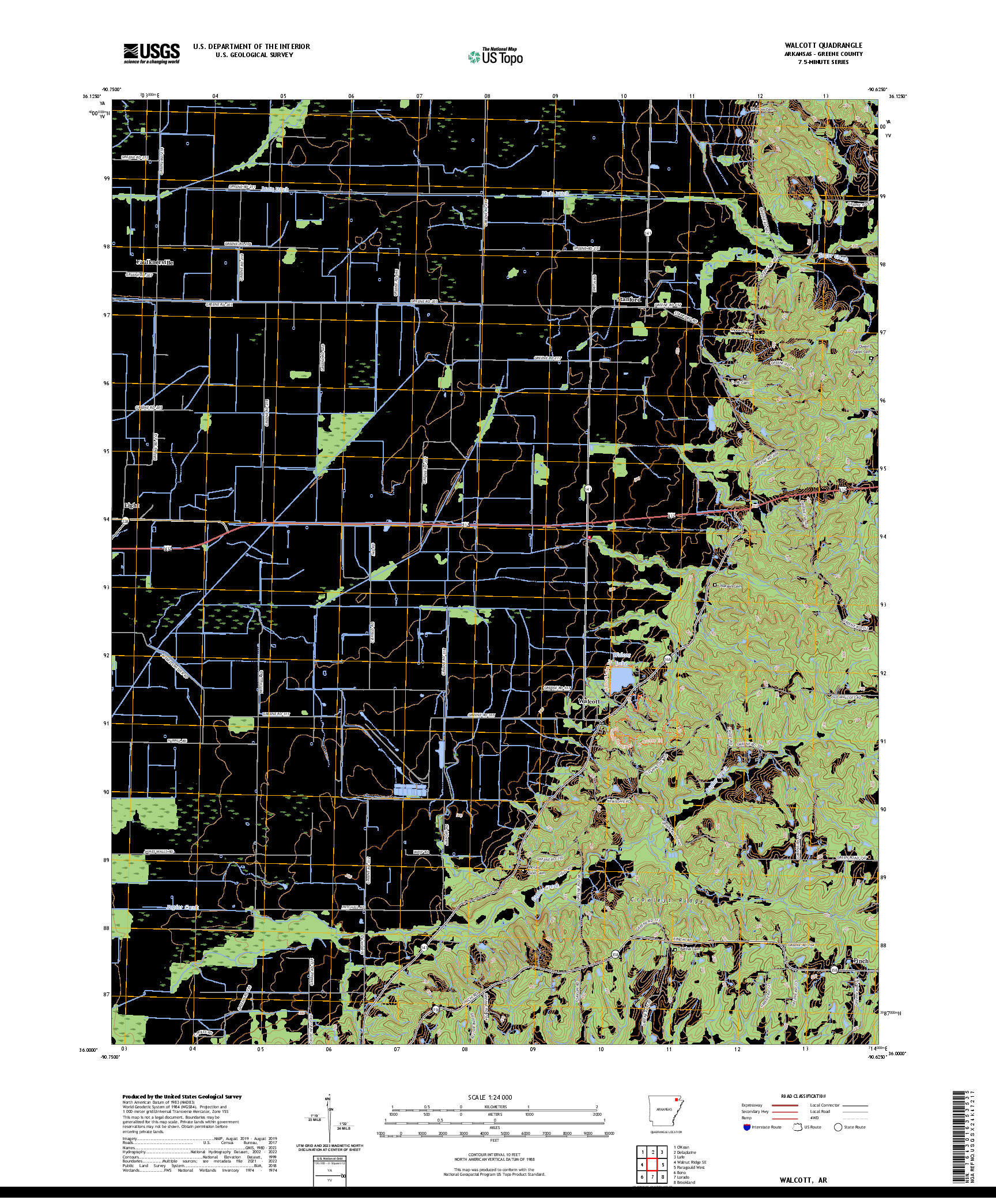 US TOPO 7.5-MINUTE MAP FOR WALCOTT, AR
