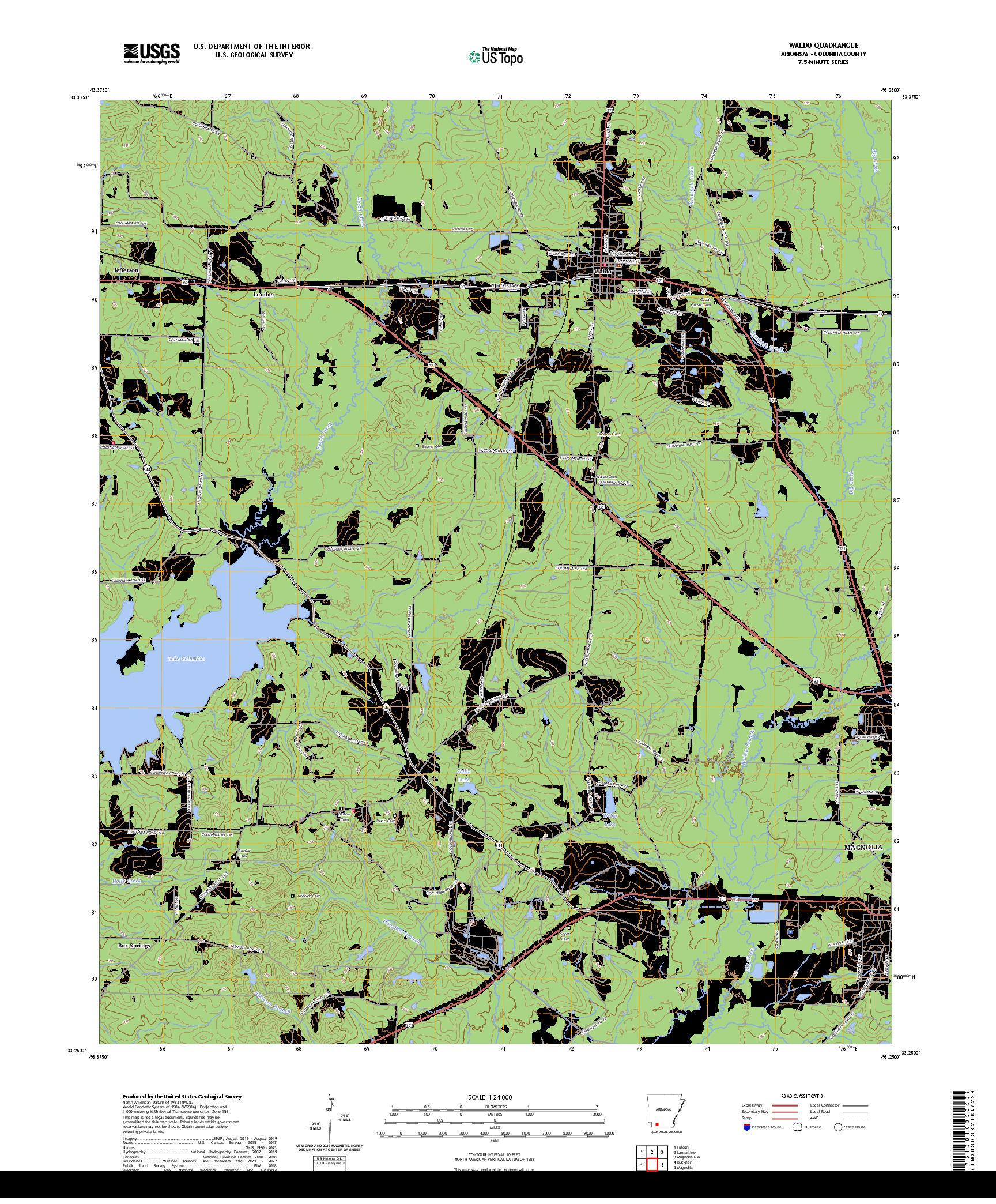 US TOPO 7.5-MINUTE MAP FOR WALDO, AR