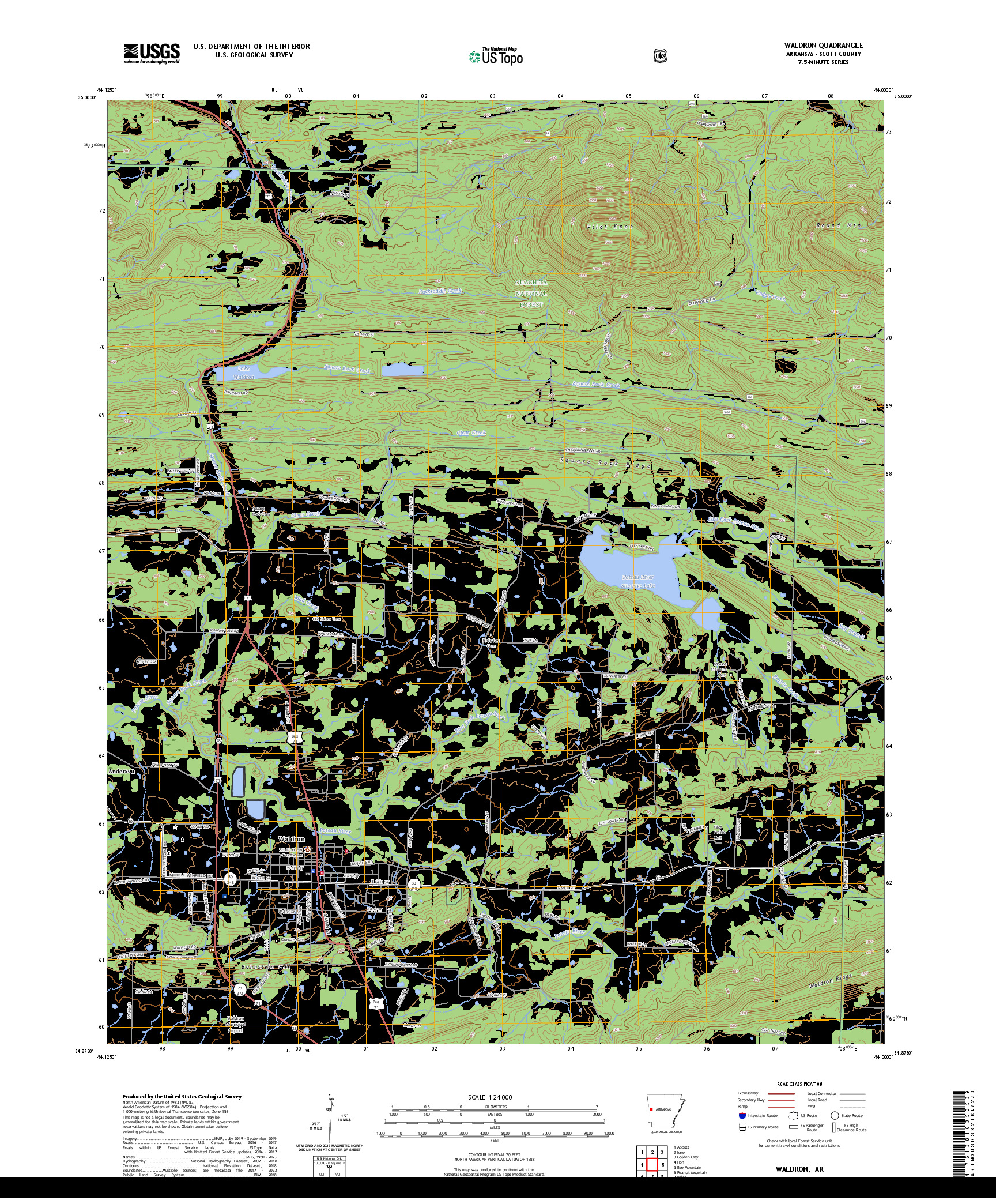 US TOPO 7.5-MINUTE MAP FOR WALDRON, AR