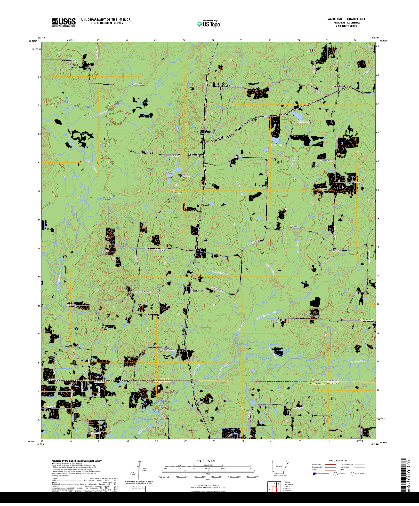 US TOPO 7.5-MINUTE MAP FOR WALKERVILLE, AR,LA