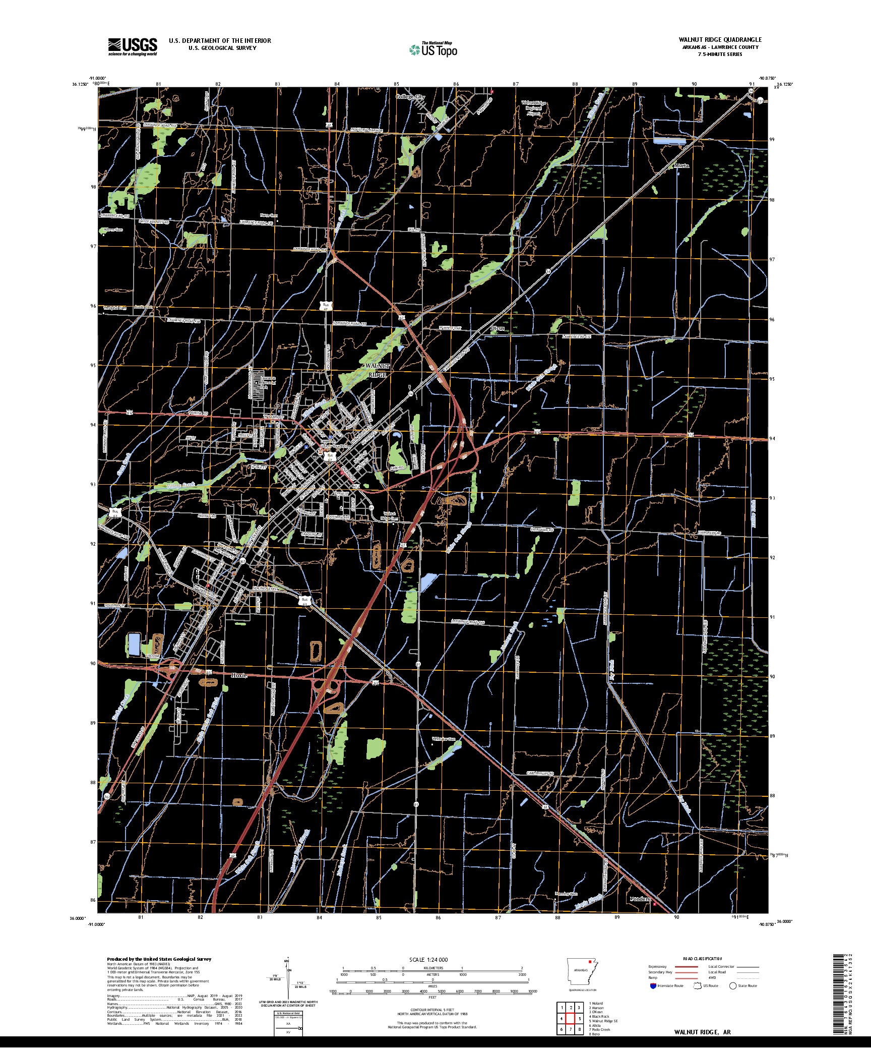 US TOPO 7.5-MINUTE MAP FOR WALNUT RIDGE, AR