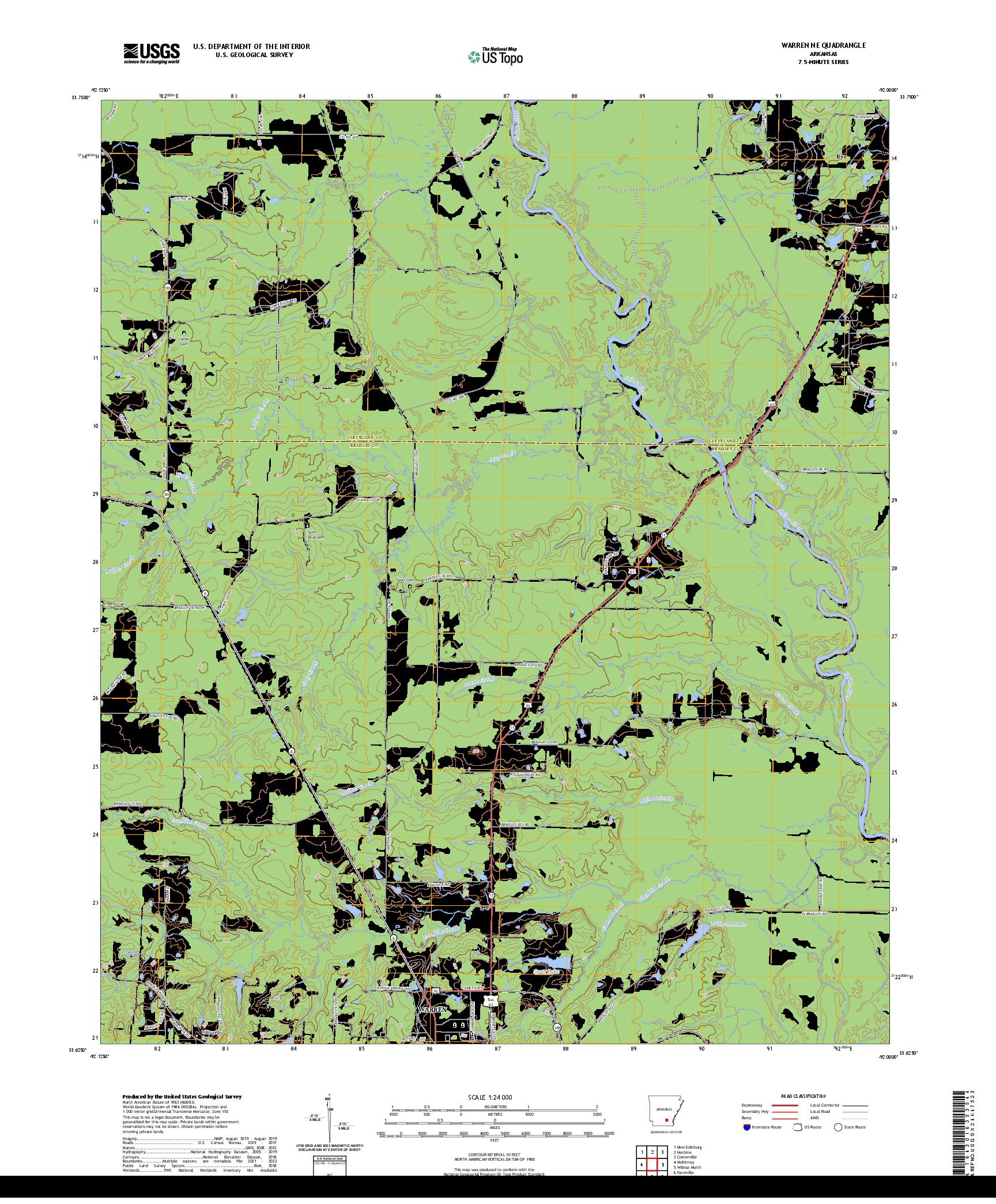 US TOPO 7.5-MINUTE MAP FOR WARREN NE, AR