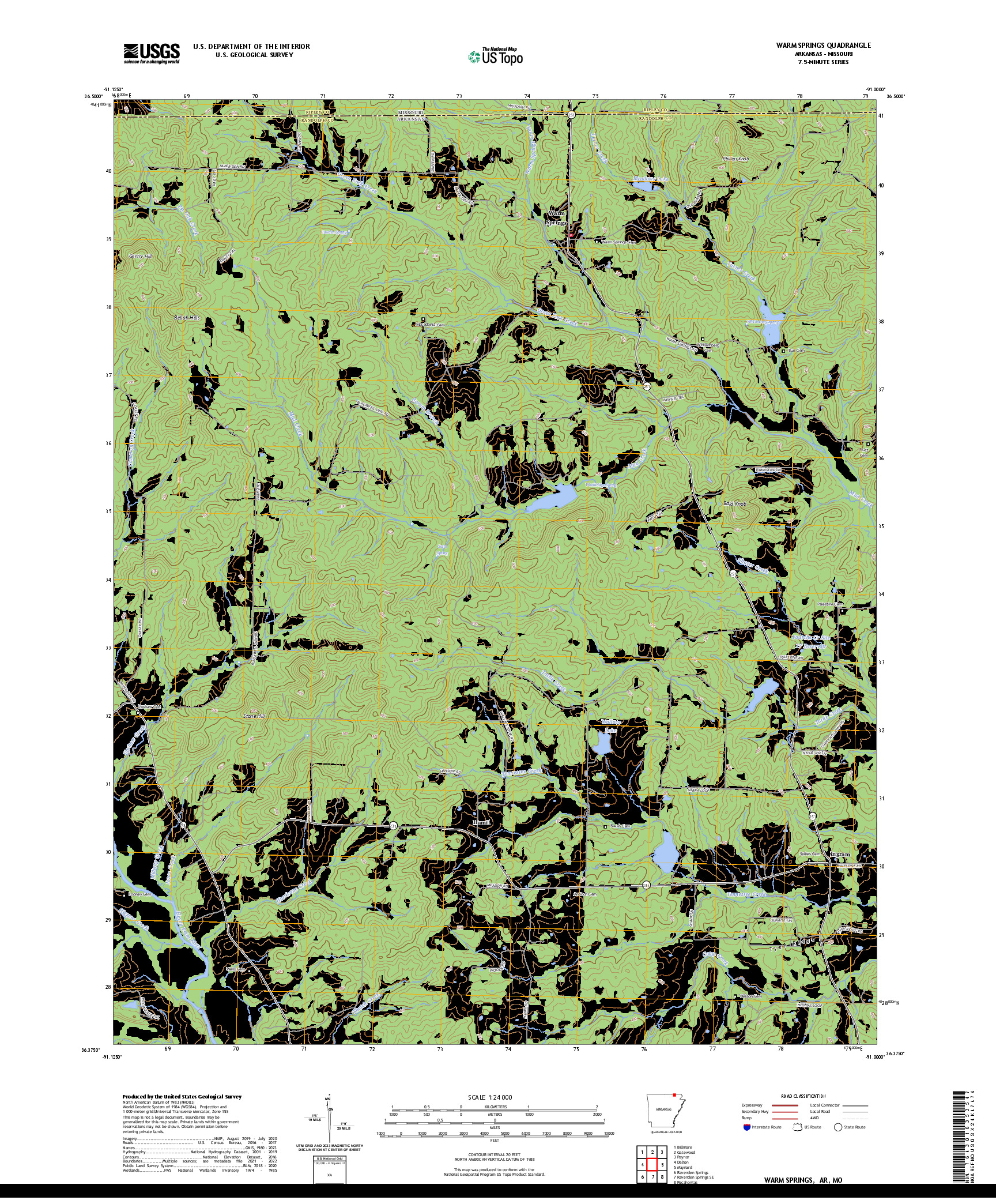 US TOPO 7.5-MINUTE MAP FOR WARM SPRINGS, AR,MO