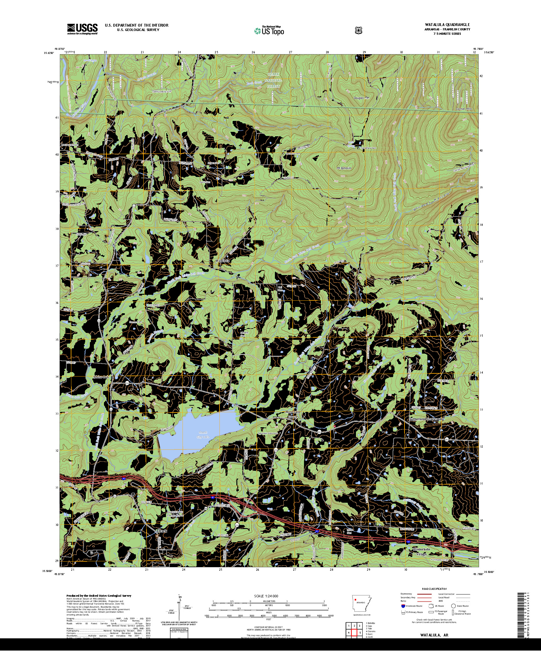 US TOPO 7.5-MINUTE MAP FOR WATALULA, AR