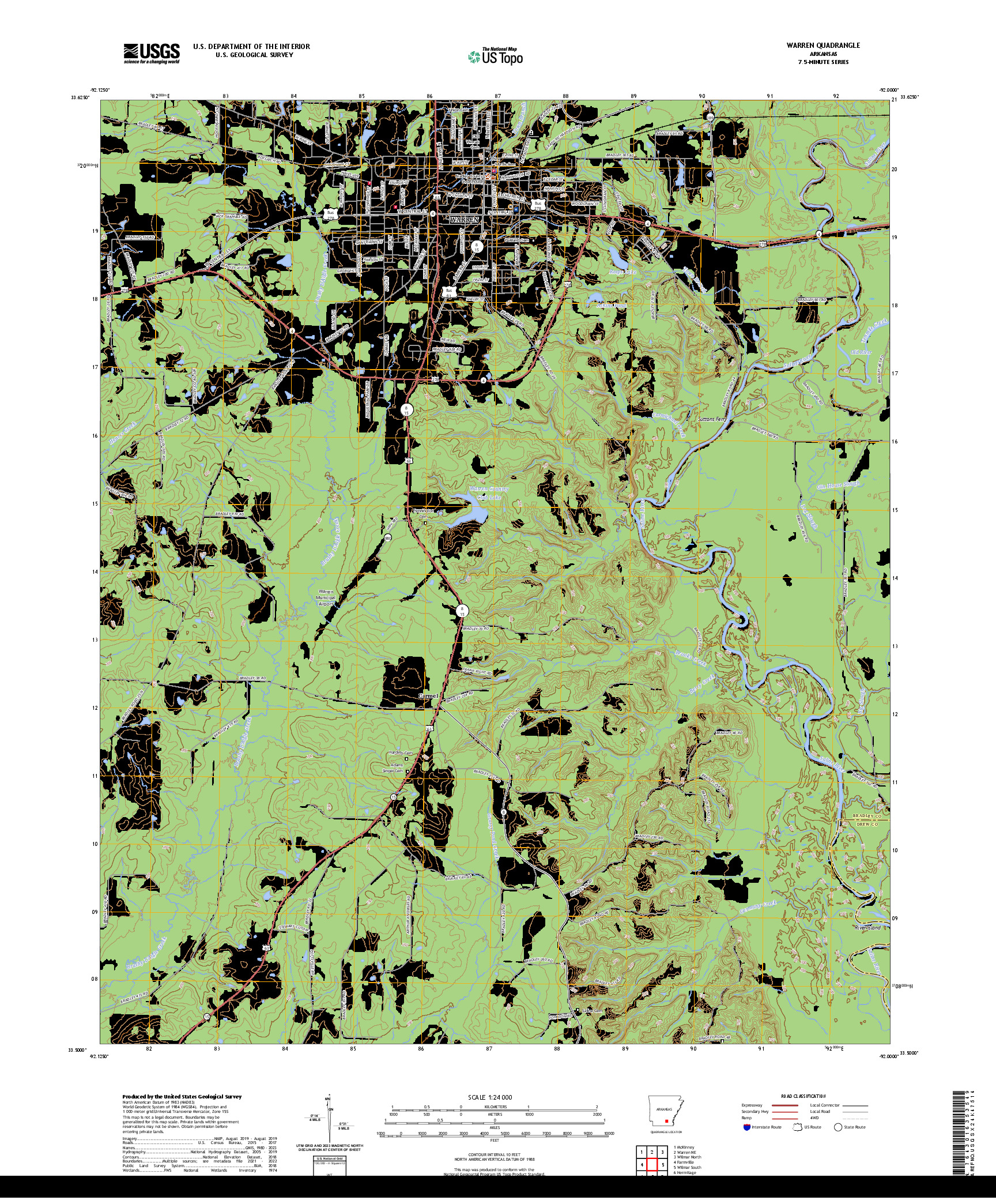 US TOPO 7.5-MINUTE MAP FOR WARREN, AR