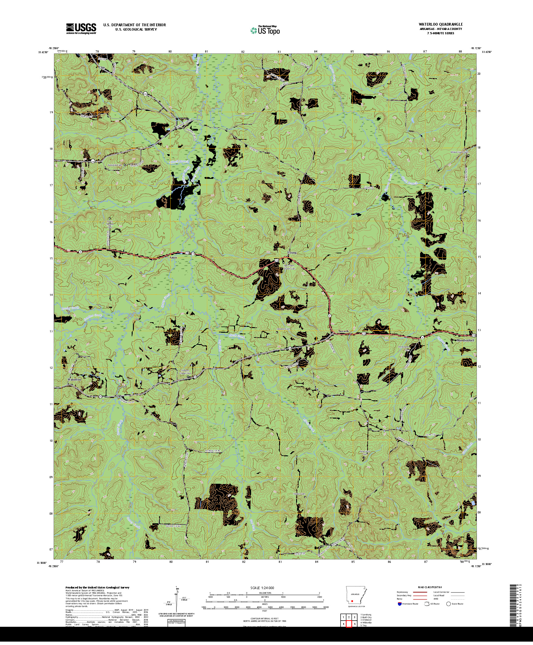 US TOPO 7.5-MINUTE MAP FOR WATERLOO, AR