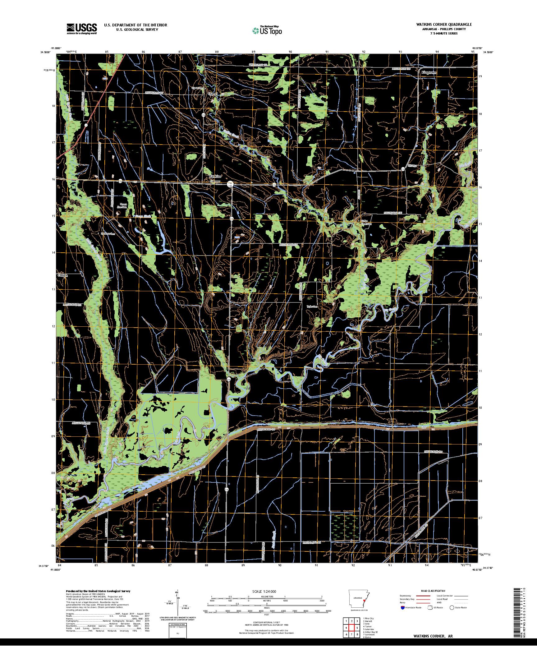 US TOPO 7.5-MINUTE MAP FOR WATKINS CORNER, AR