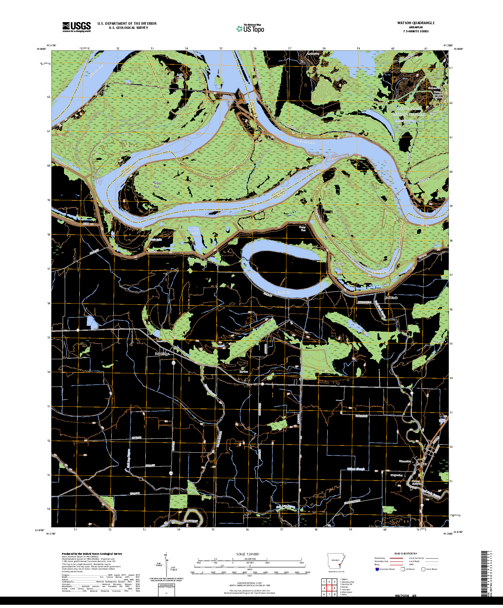US TOPO 7.5-MINUTE MAP FOR WATSON, AR