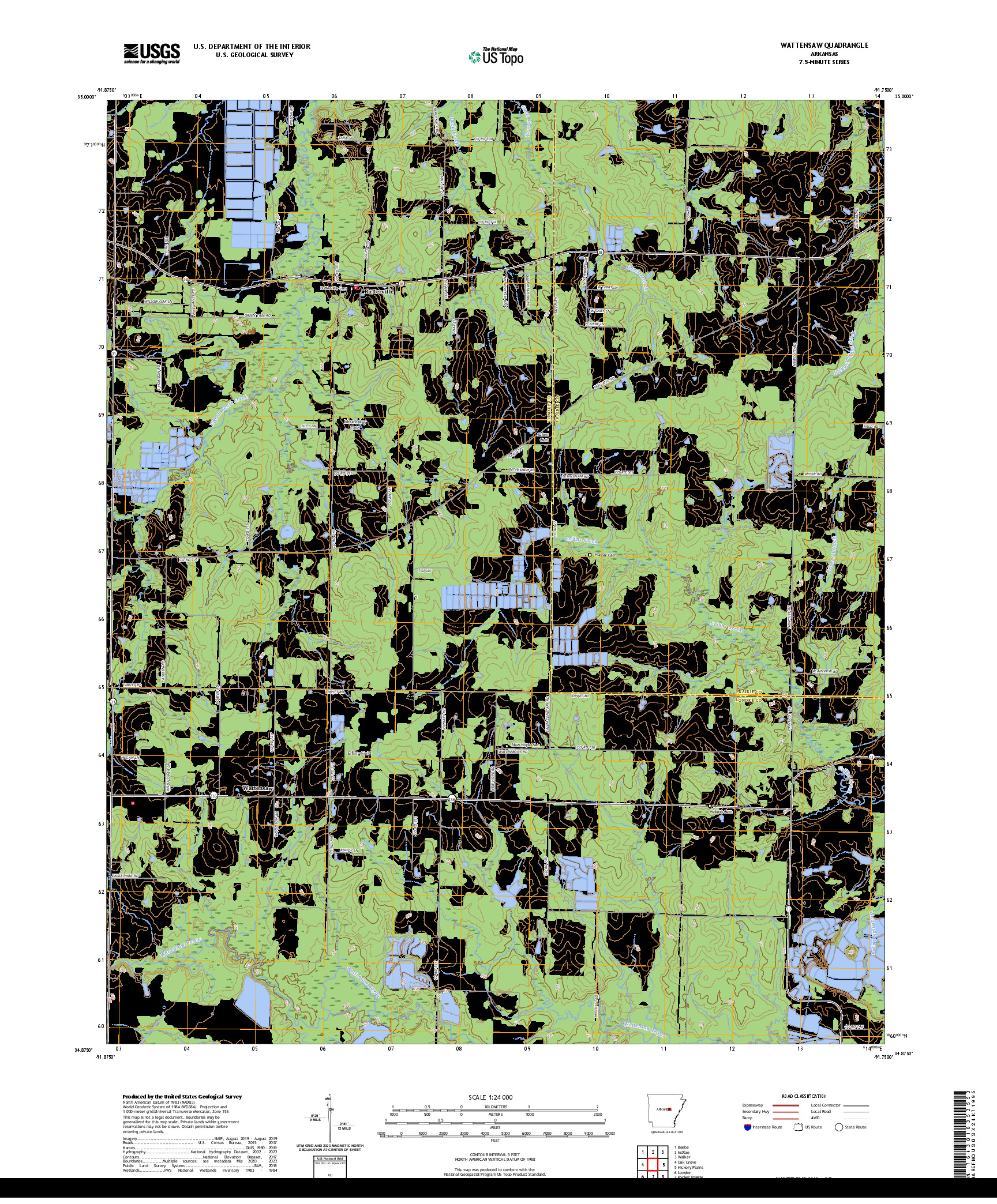 US TOPO 7.5-MINUTE MAP FOR WATTENSAW, AR