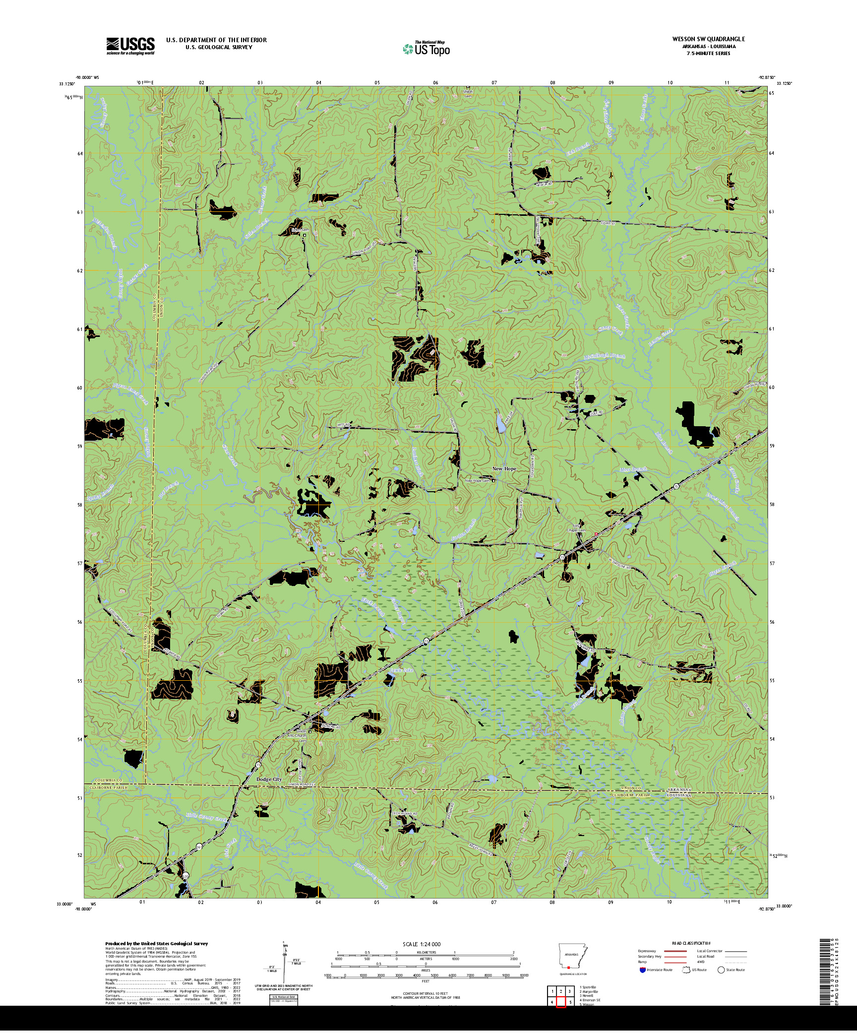 US TOPO 7.5-MINUTE MAP FOR WESSON SW, AR,LA