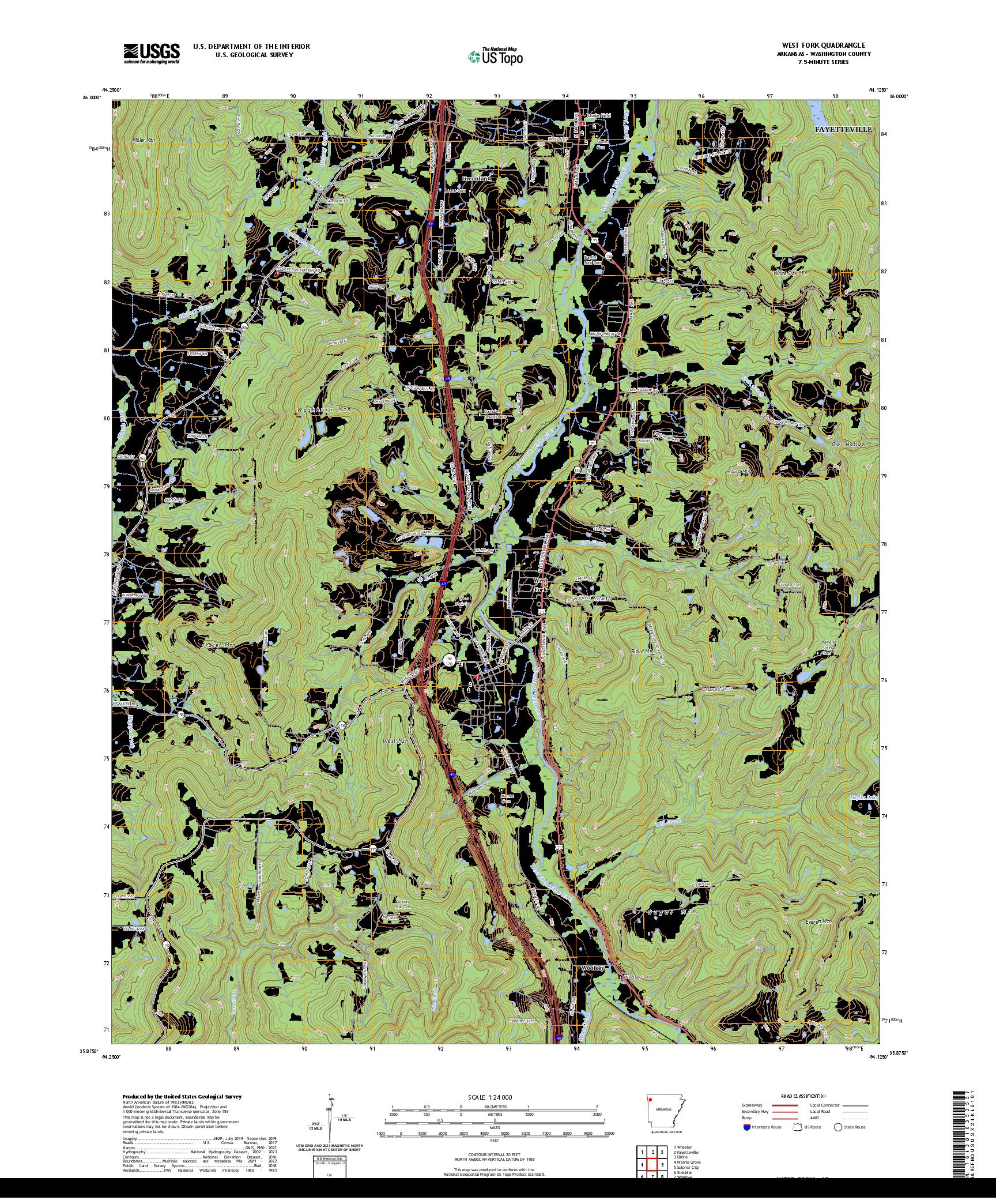 US TOPO 7.5-MINUTE MAP FOR WEST FORK, AR