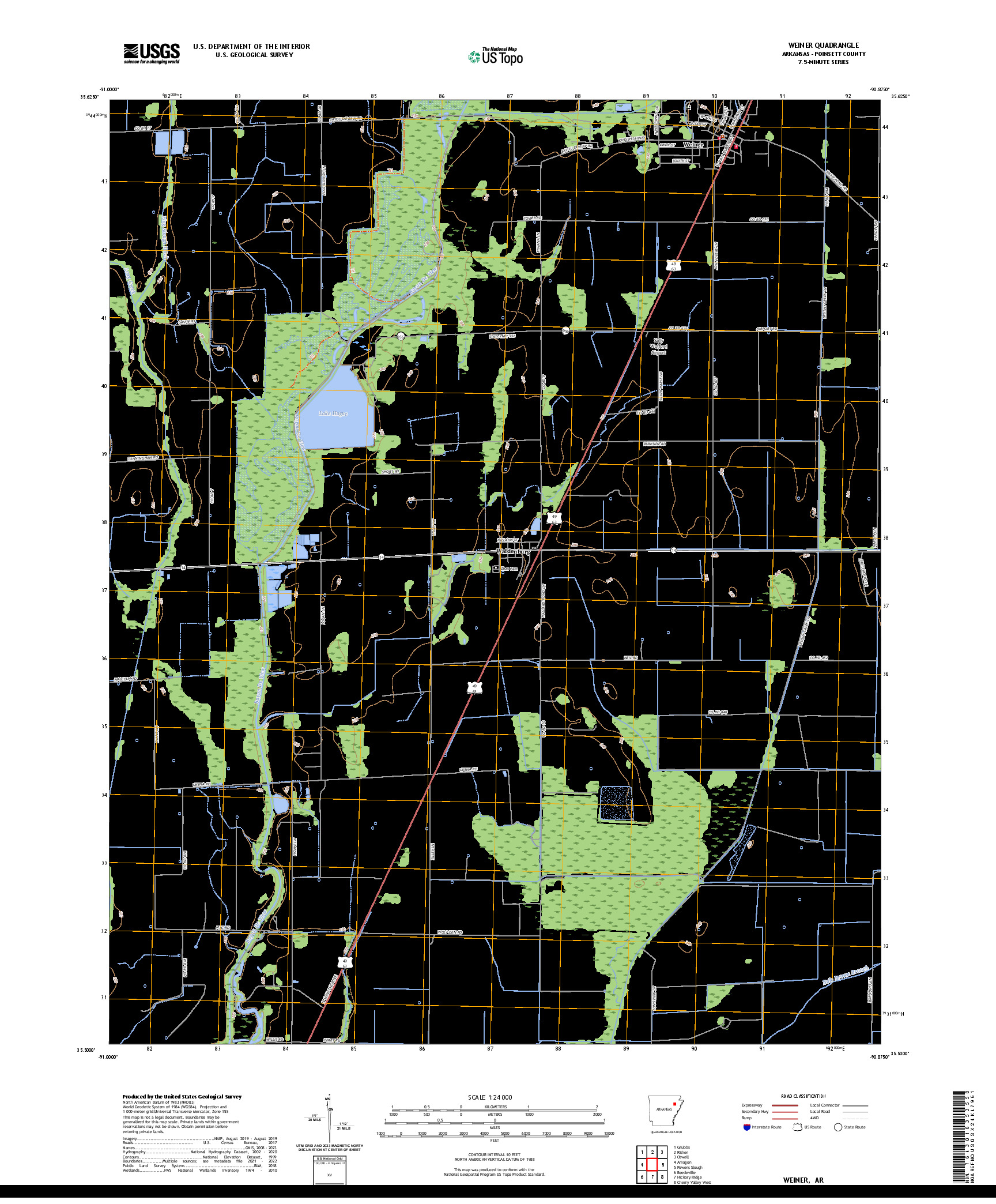 US TOPO 7.5-MINUTE MAP FOR WEINER, AR