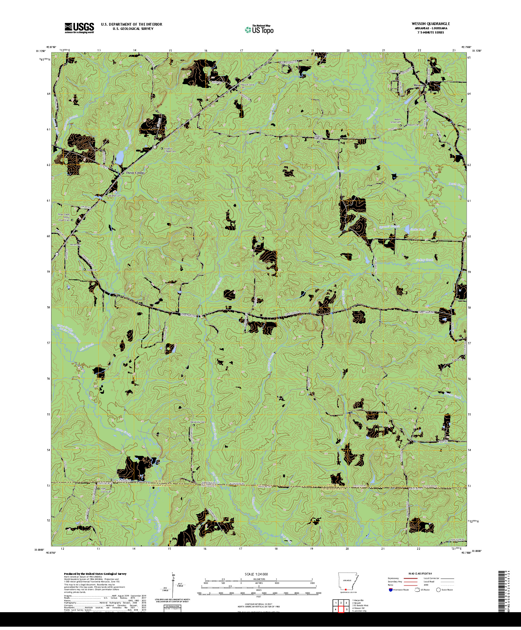 US TOPO 7.5-MINUTE MAP FOR WESSON, AR,LA