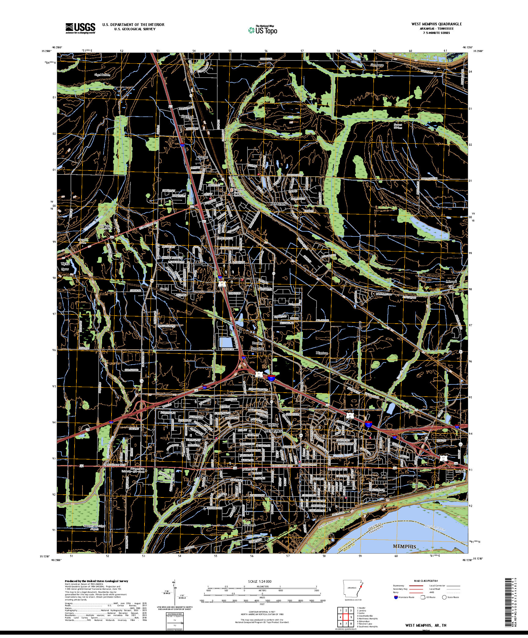 US TOPO 7.5-MINUTE MAP FOR WEST MEMPHIS, AR,TN
