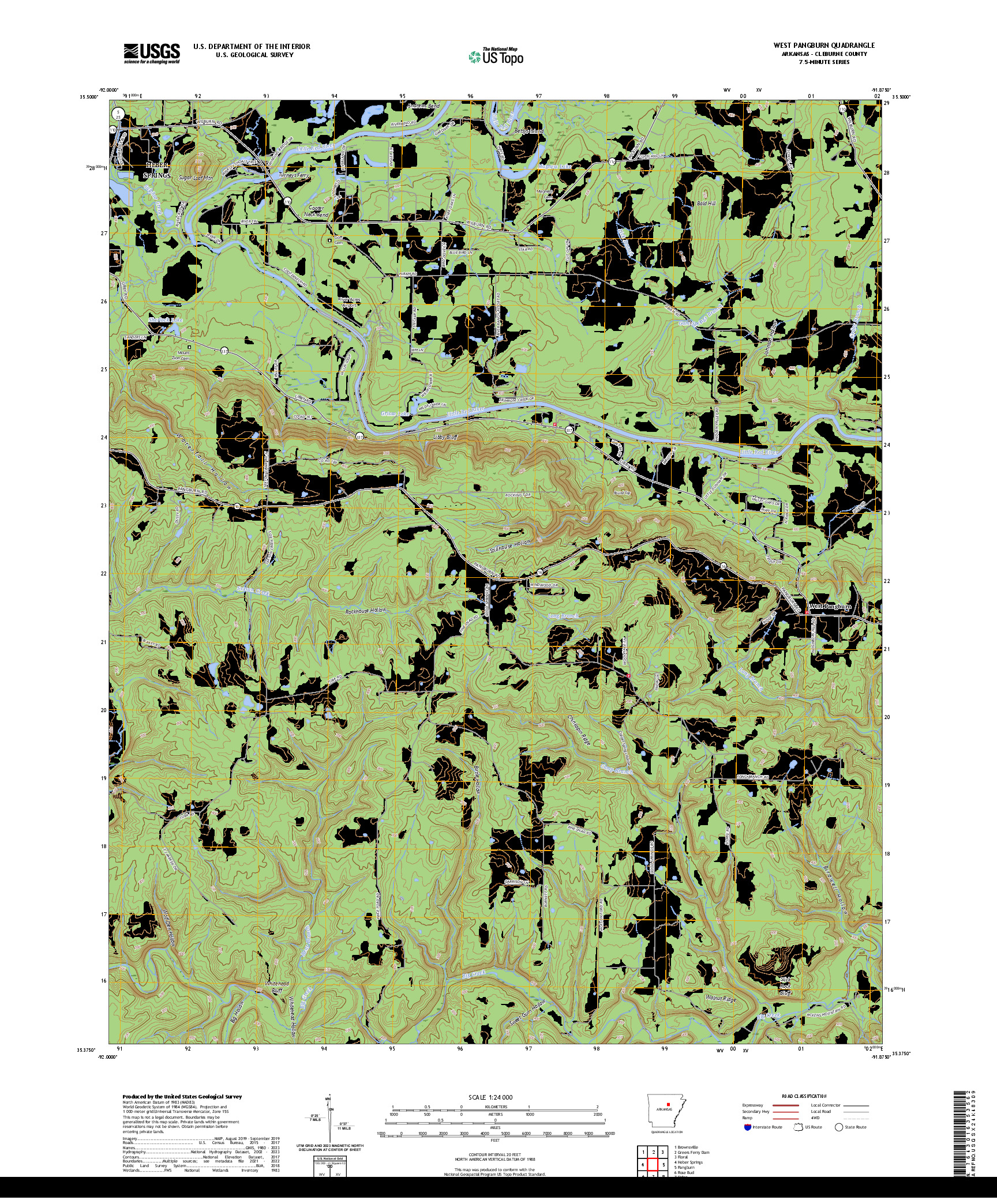 US TOPO 7.5-MINUTE MAP FOR WEST PANGBURN, AR
