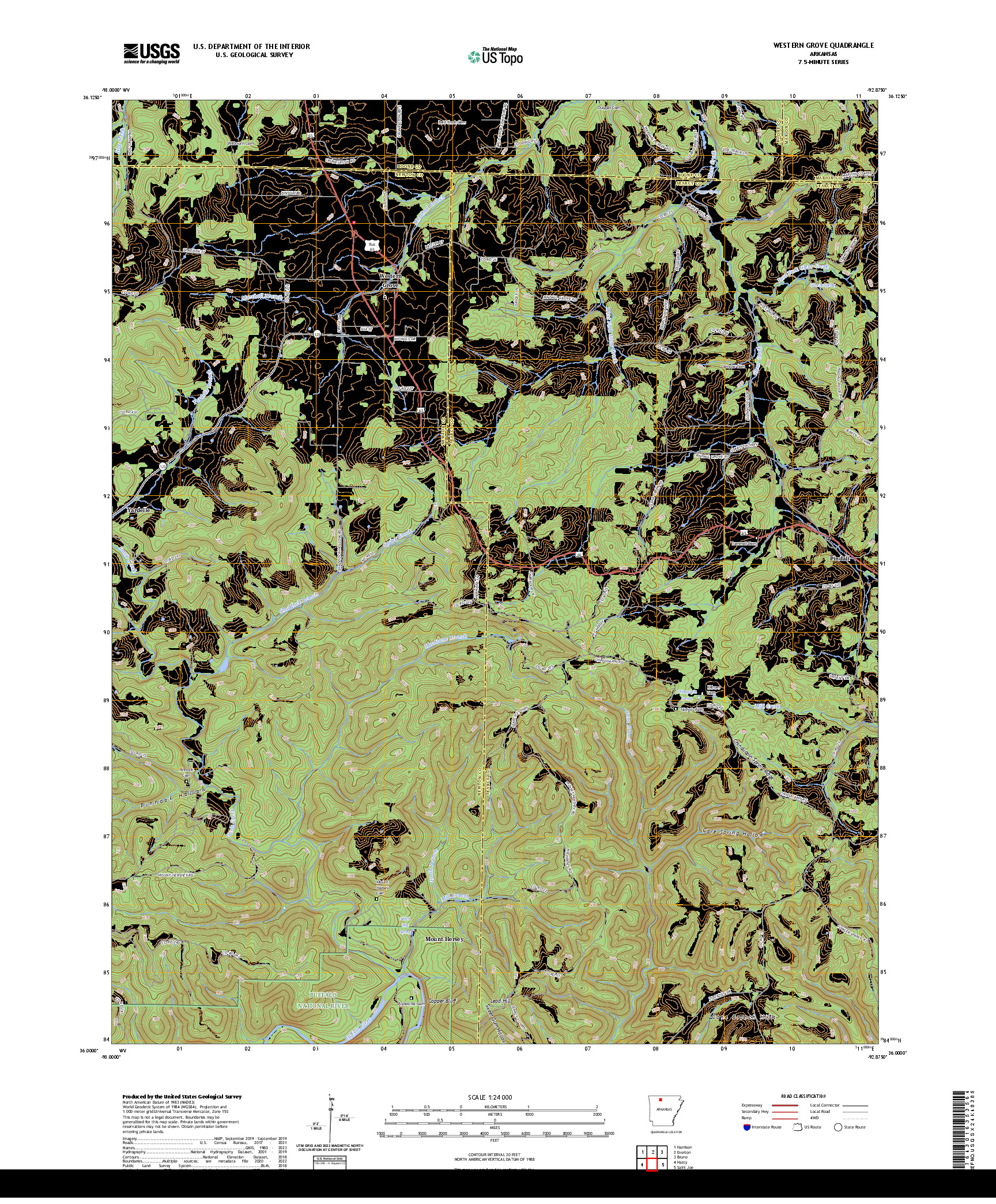 US TOPO 7.5-MINUTE MAP FOR WESTERN GROVE, AR