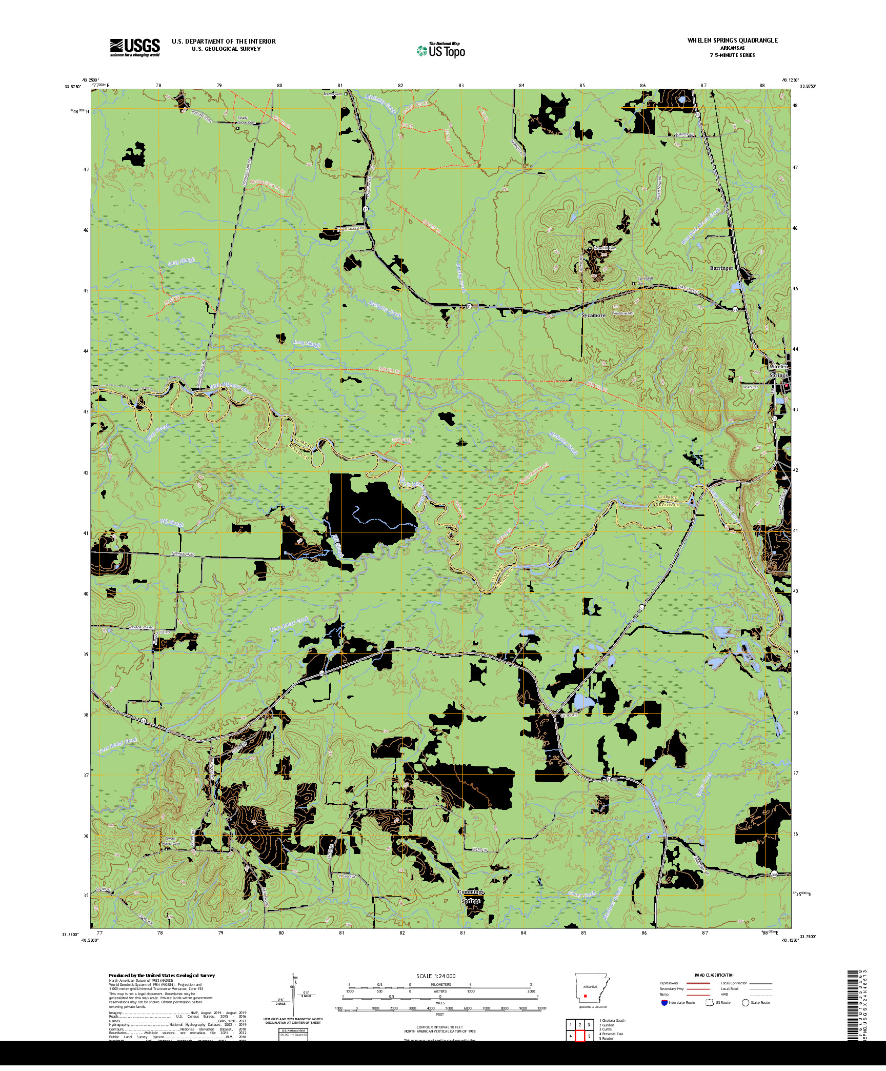 US TOPO 7.5-MINUTE MAP FOR WHELEN SPRINGS, AR