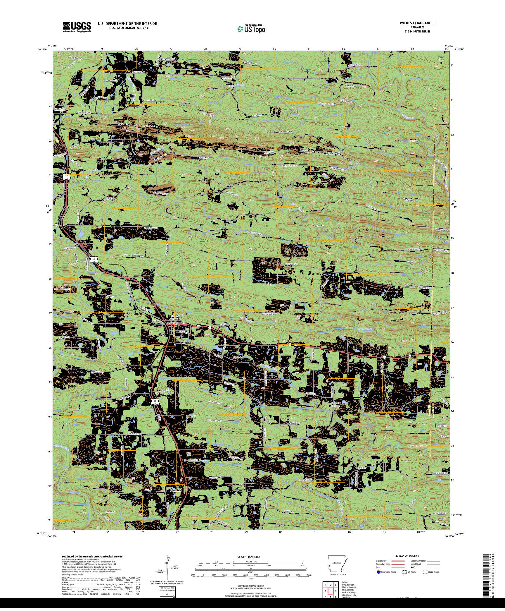 US TOPO 7.5-MINUTE MAP FOR WICKES, AR