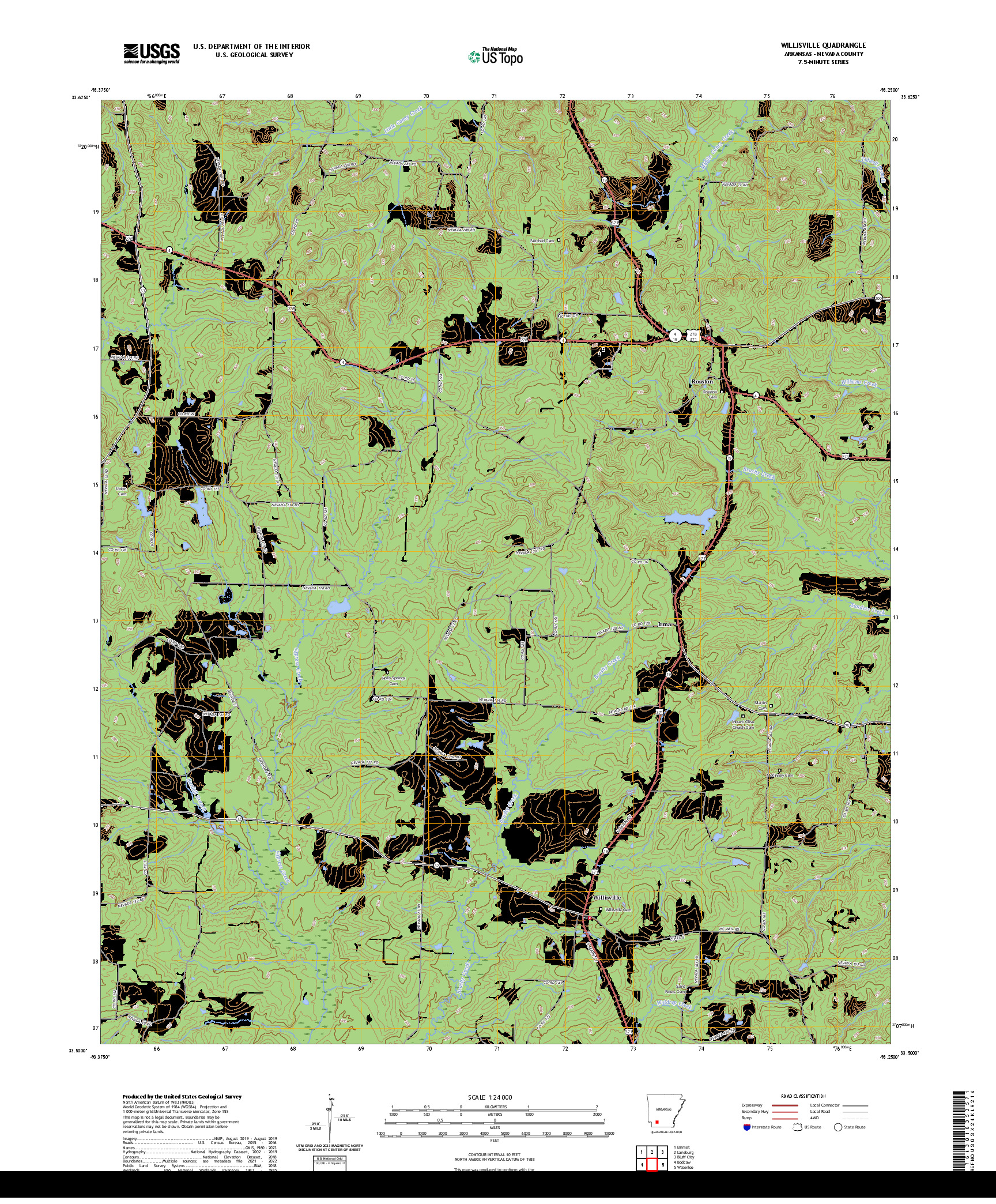 US TOPO 7.5-MINUTE MAP FOR WILLISVILLE, AR