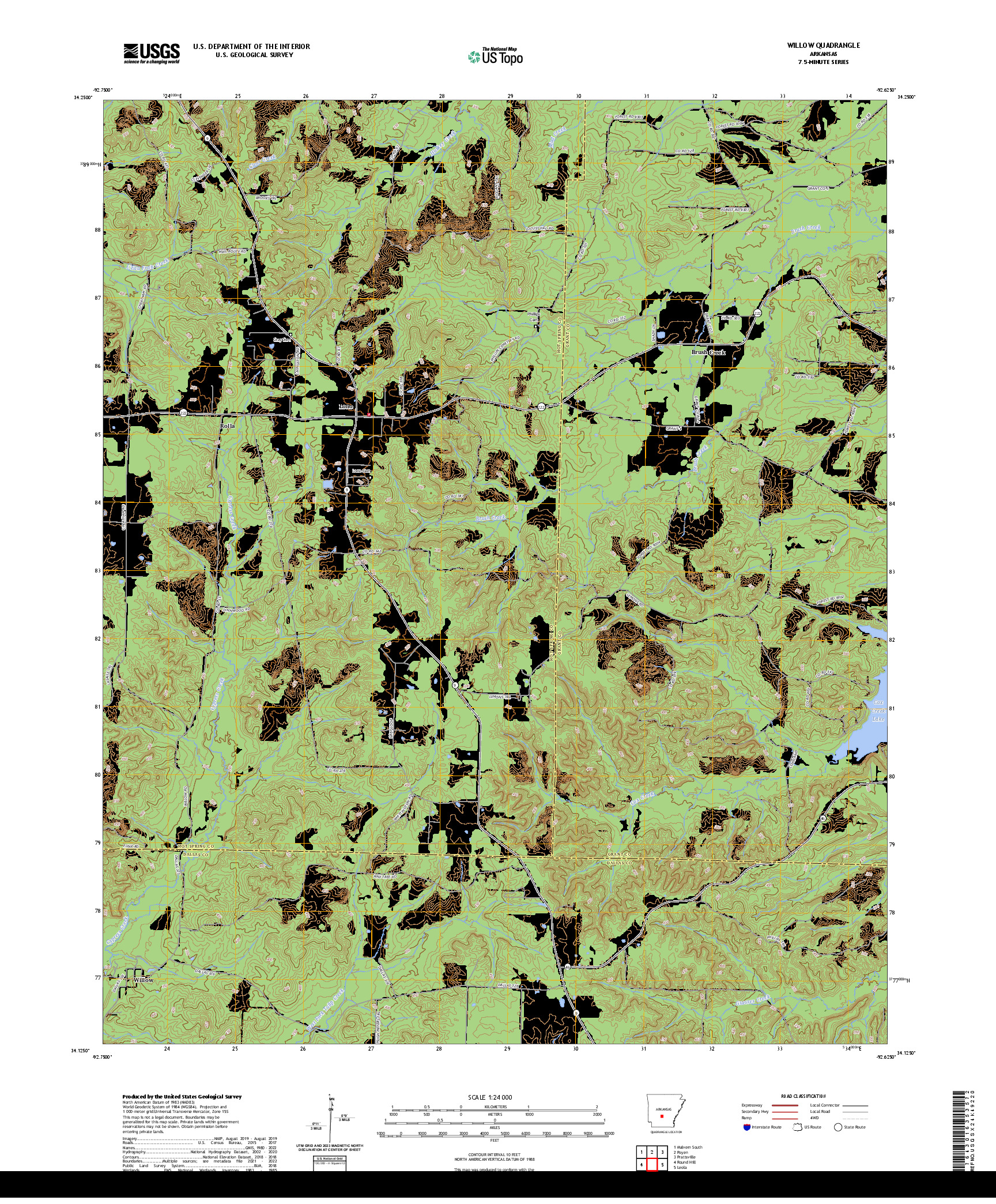 US TOPO 7.5-MINUTE MAP FOR WILLOW, AR