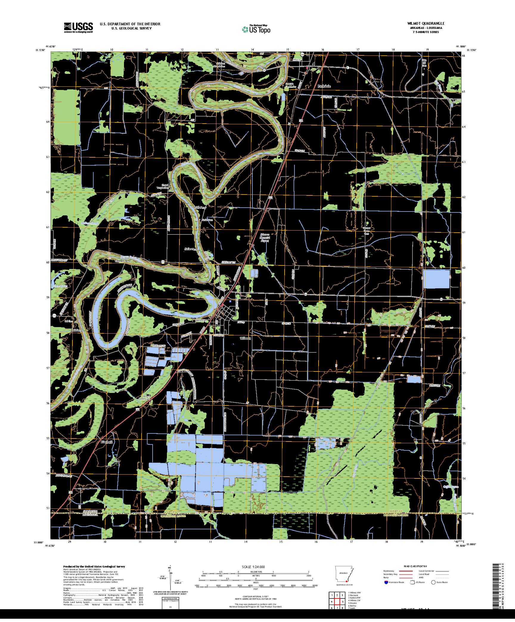 US TOPO 7.5-MINUTE MAP FOR WILMOT, AR,LA