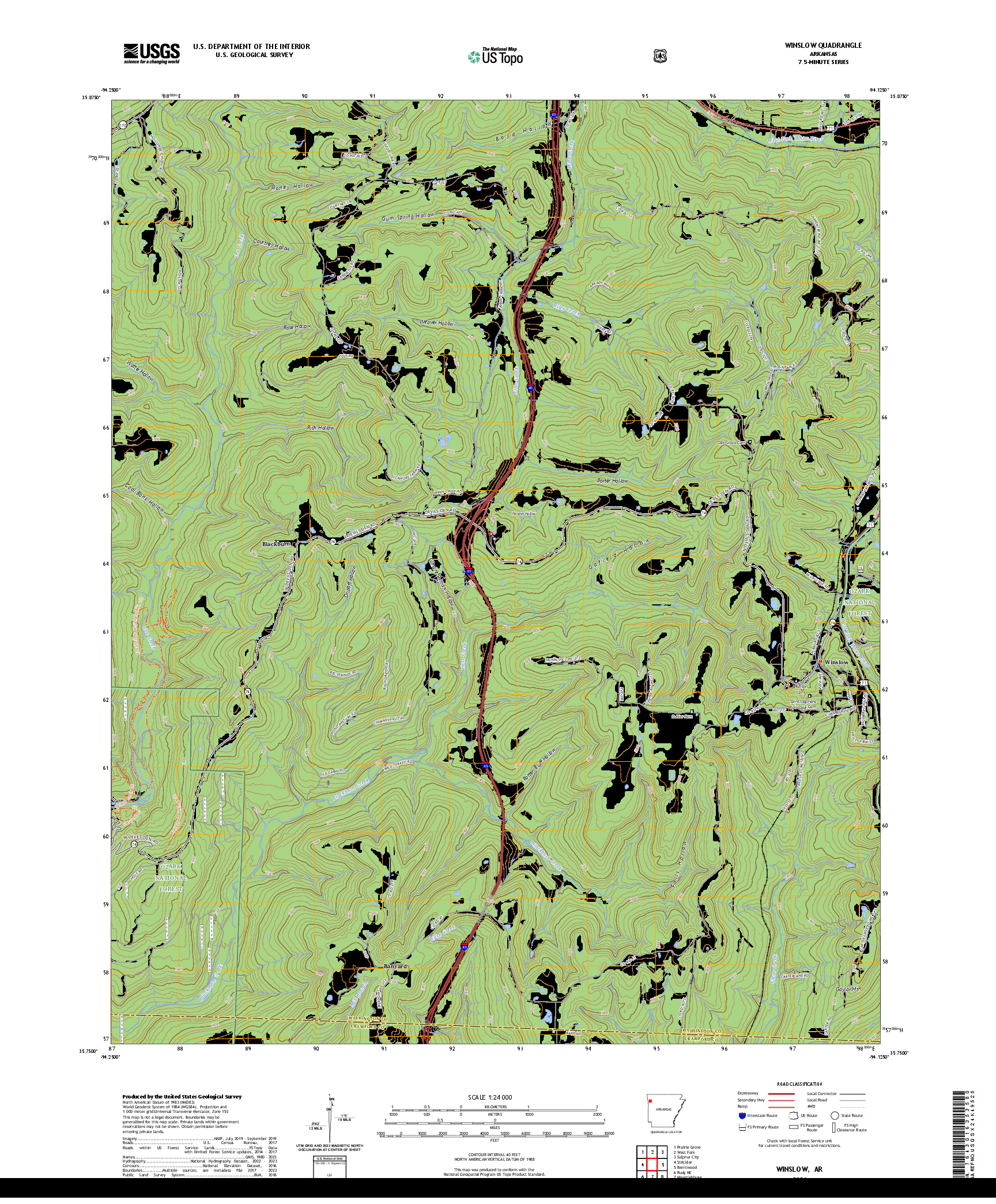 US TOPO 7.5-MINUTE MAP FOR WINSLOW, AR