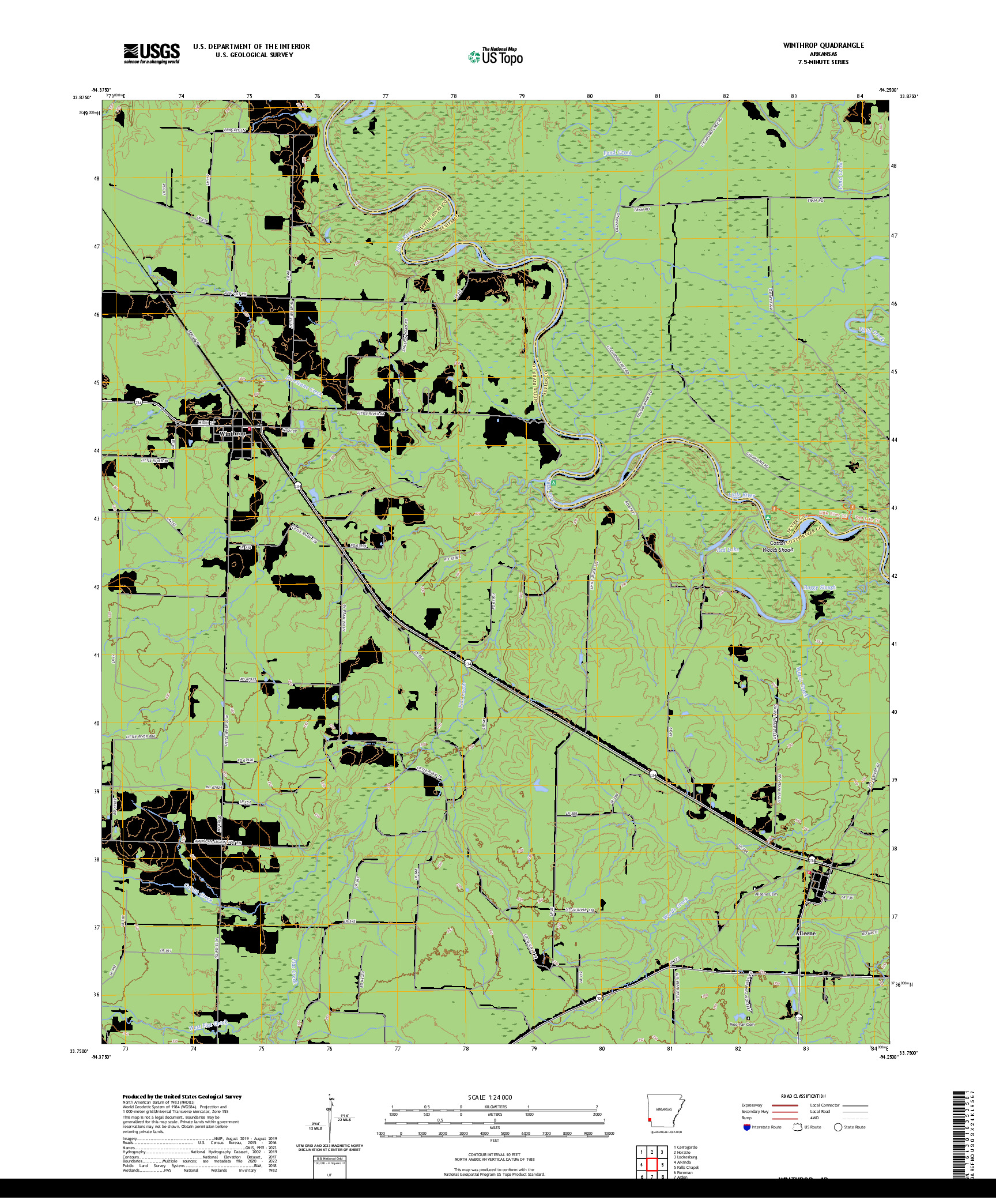 US TOPO 7.5-MINUTE MAP FOR WINTHROP, AR
