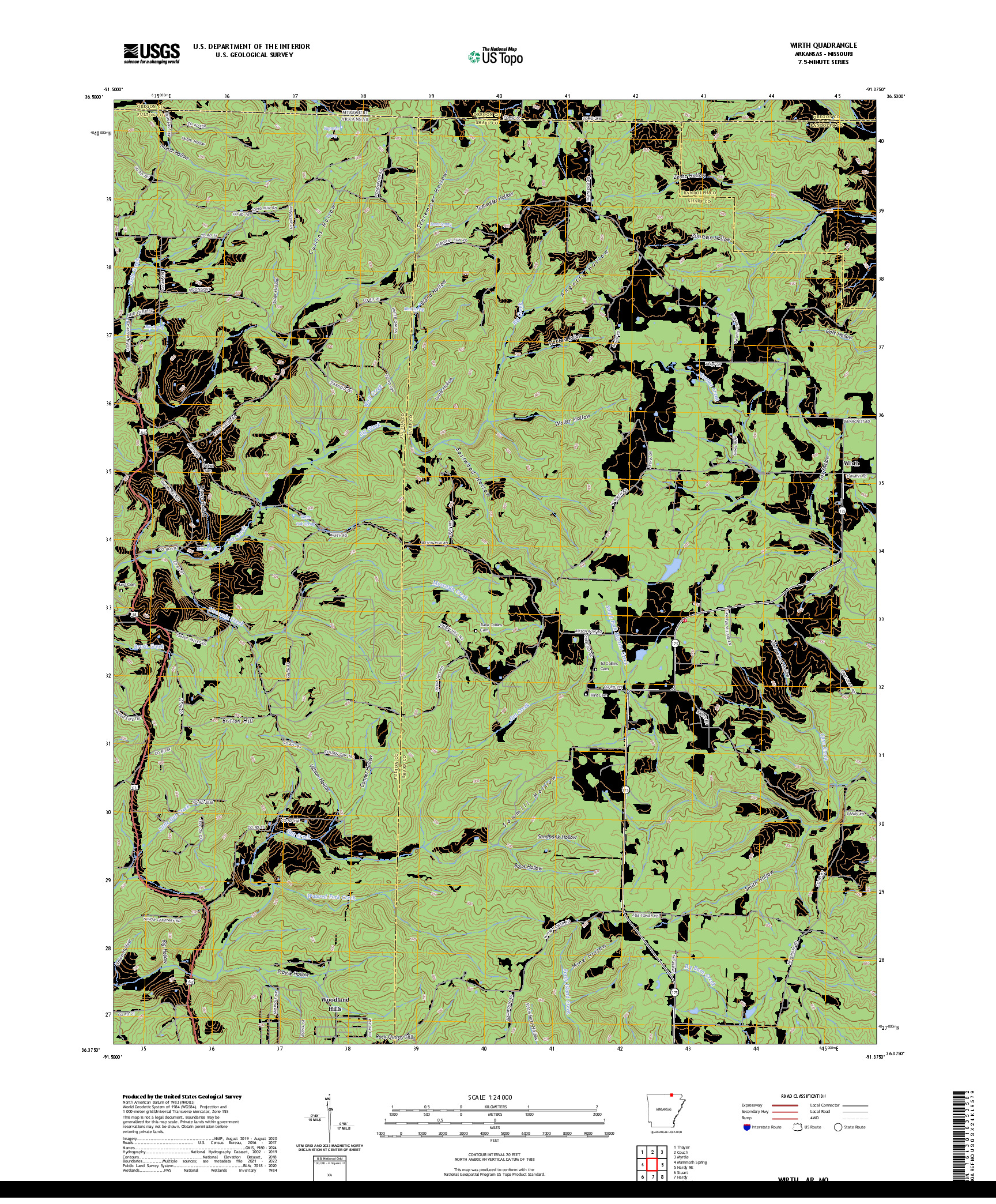 US TOPO 7.5-MINUTE MAP FOR WIRTH, AR,MO